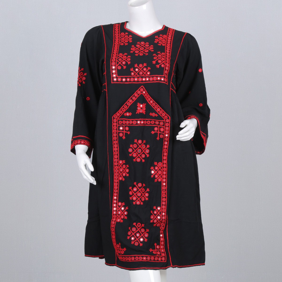 Black Balochi Embroidered Dress | Cotton Plain Casual Wear Dress - Cloth Sizes Women: Large - US