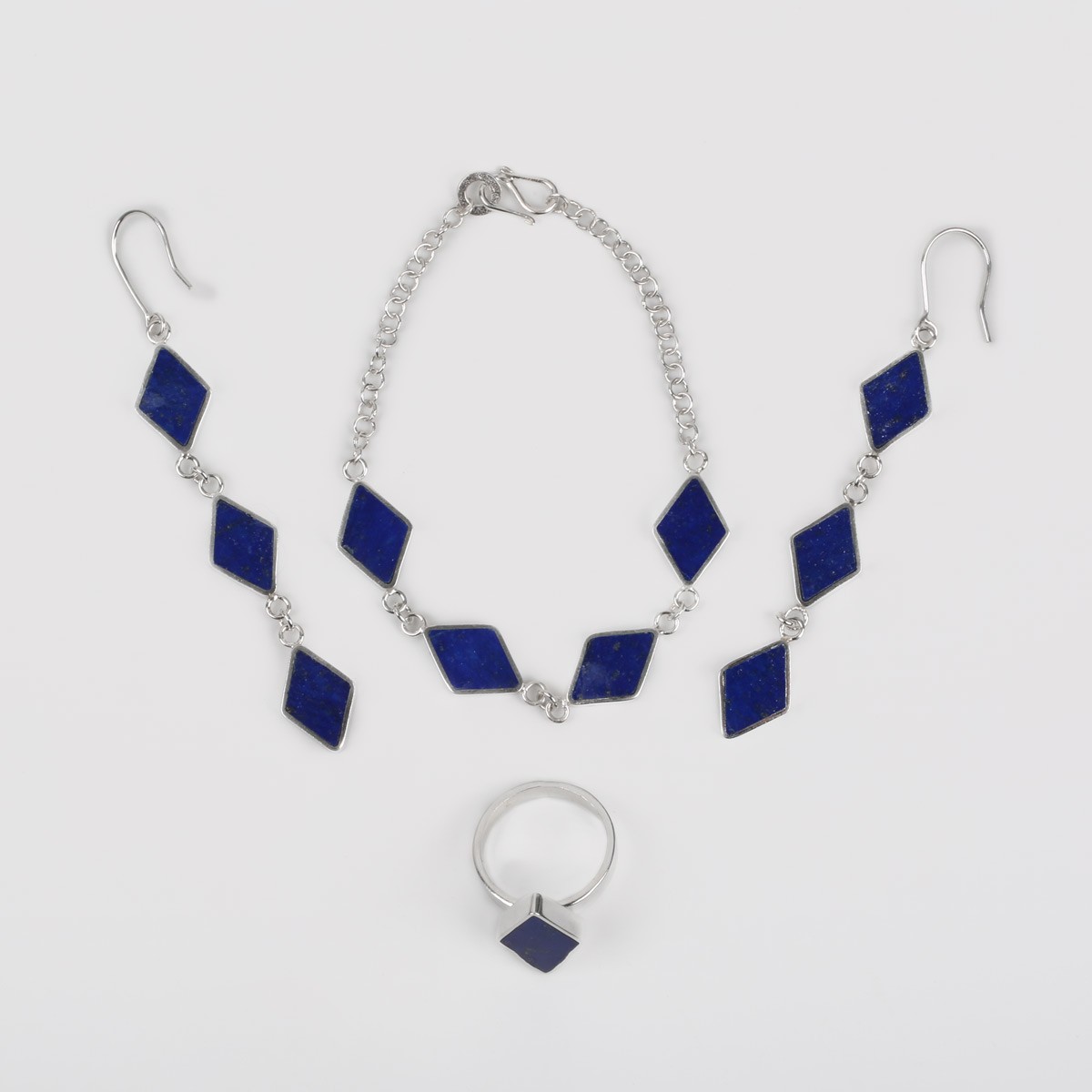 Lapis Hook Earrings, Ring, Bracelet | Silver Jewelry Set 1