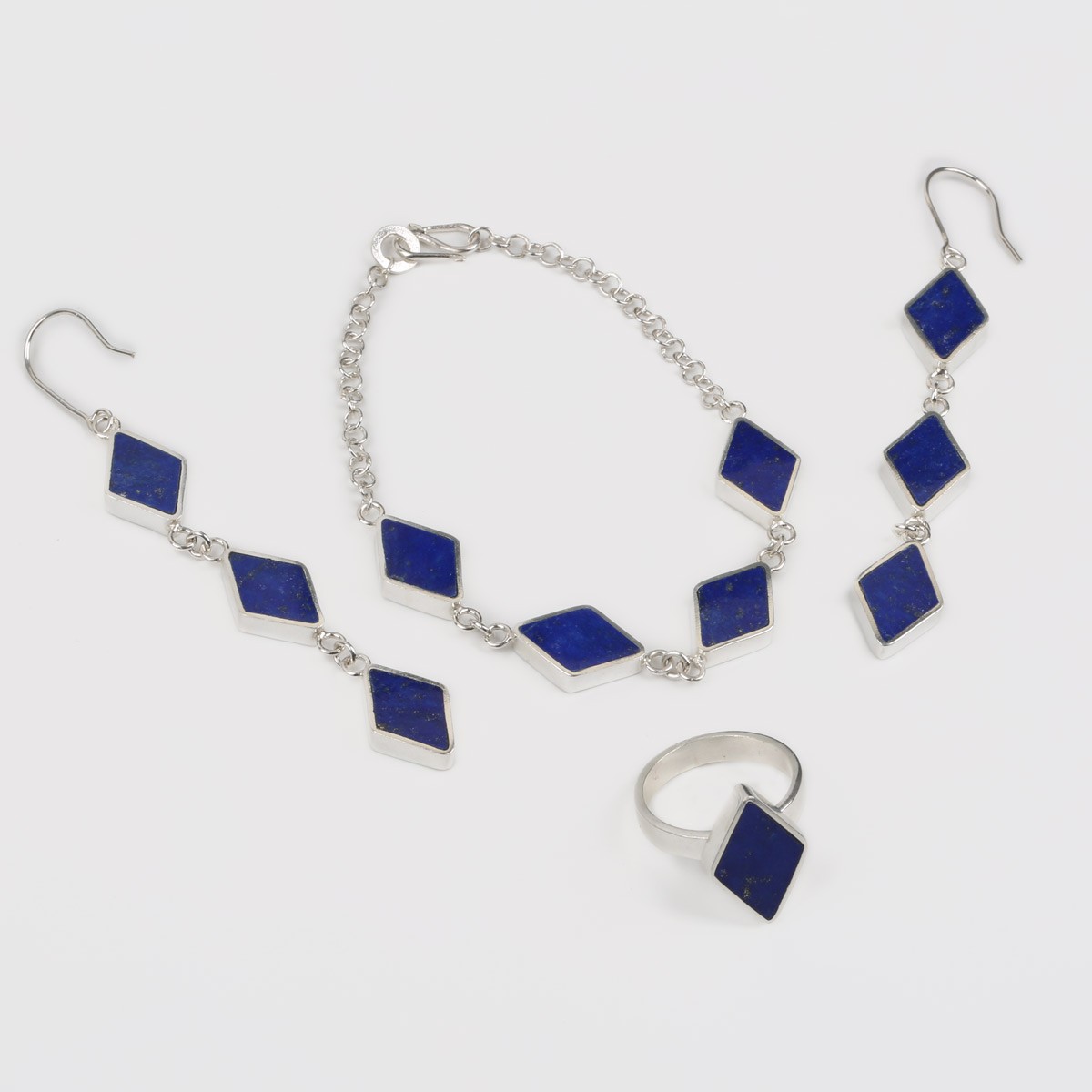 Lapis Hook Earrings, Ring, Bracelet | Silver Jewelry Set 2