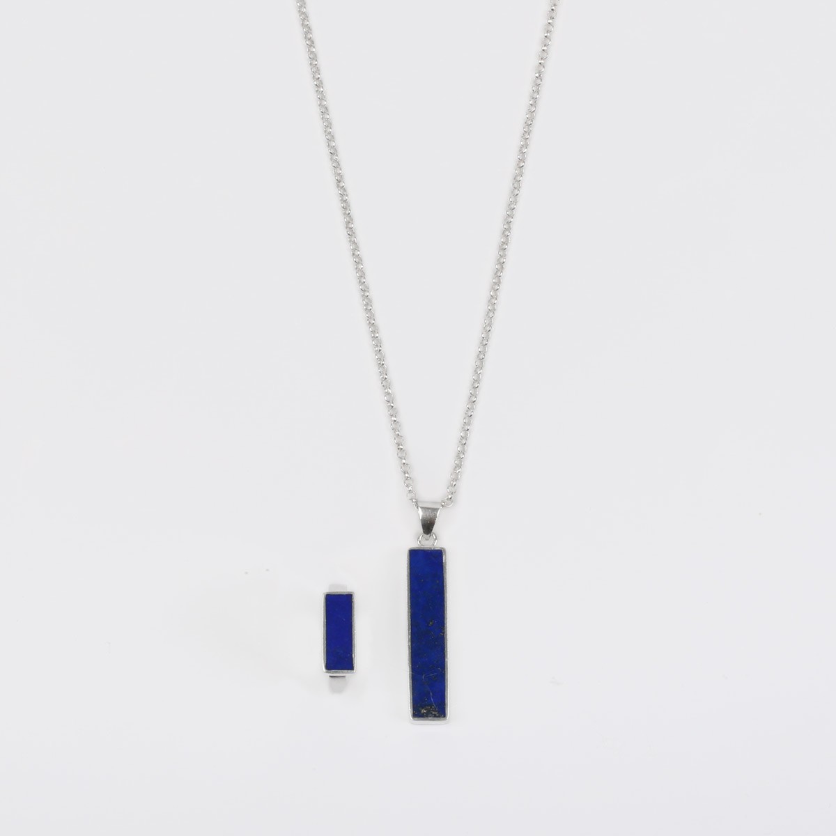 Flat Rectangle Pendant & Ring Silver Set 1