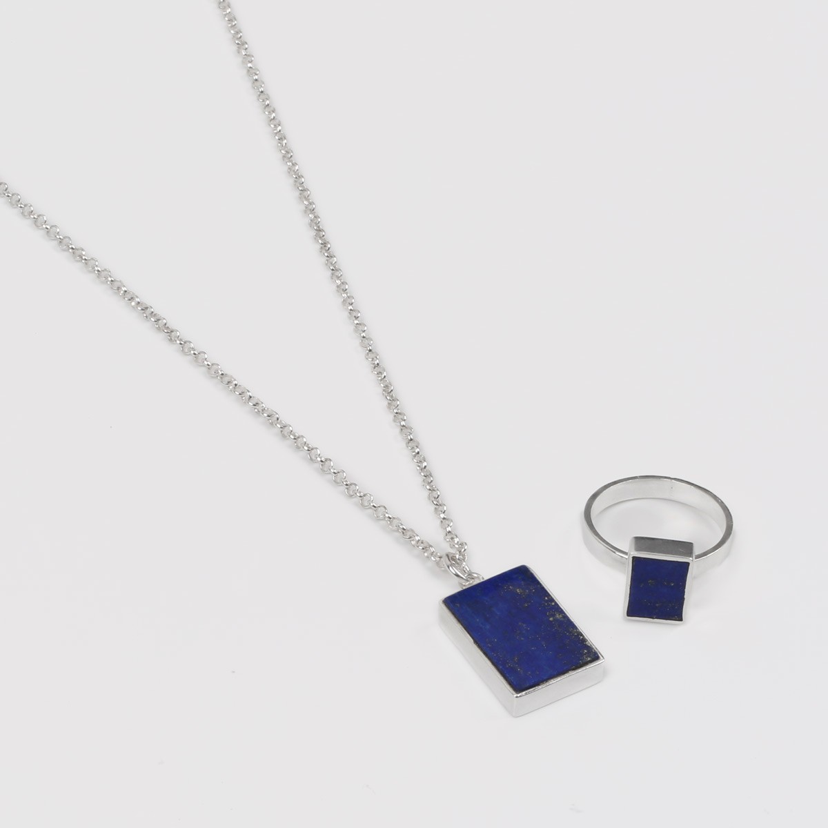 Flat Square Shape Pendant & Ring | Lapis Locket & Ring 2