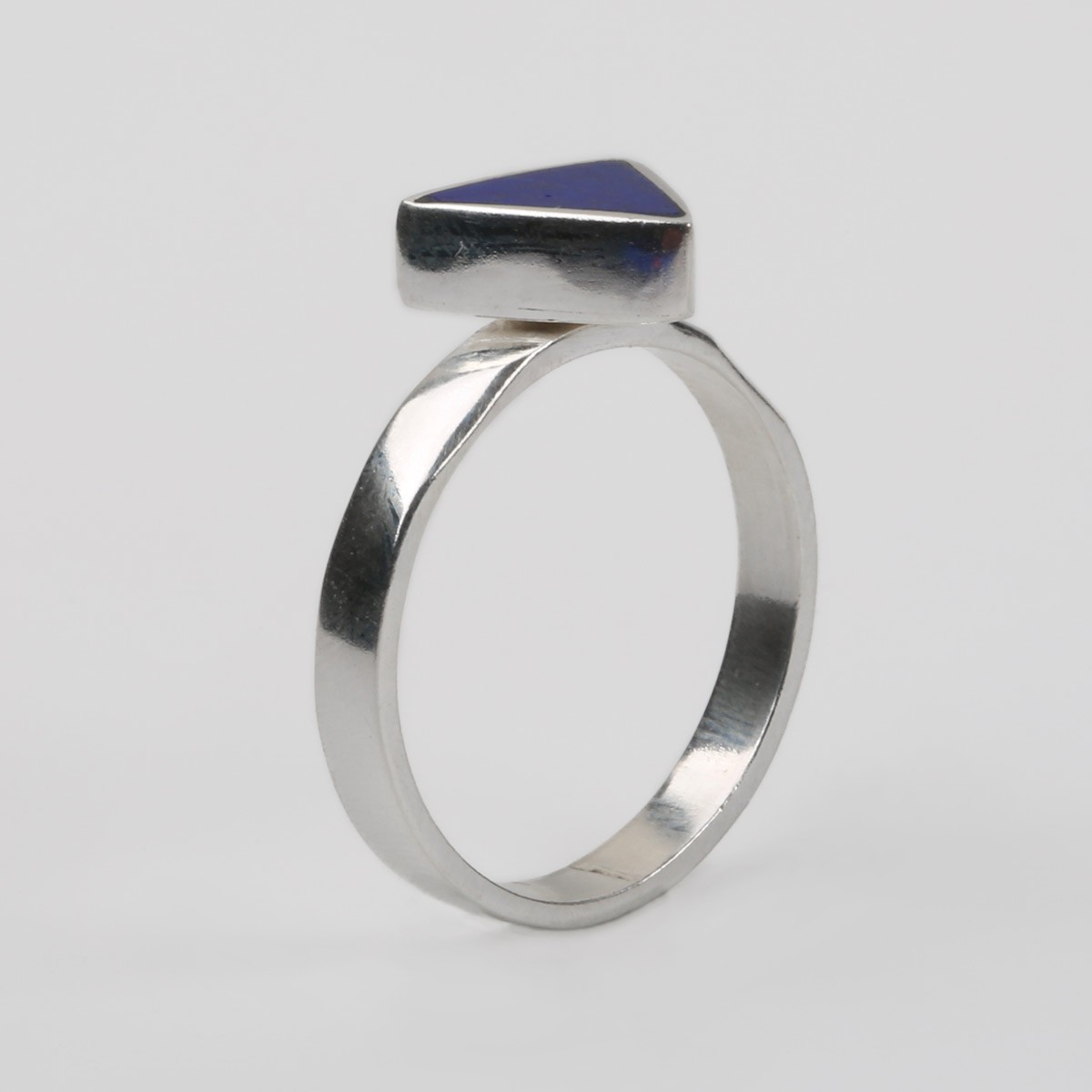 Triangular Lapis Ring | Flat Silver Ring 1