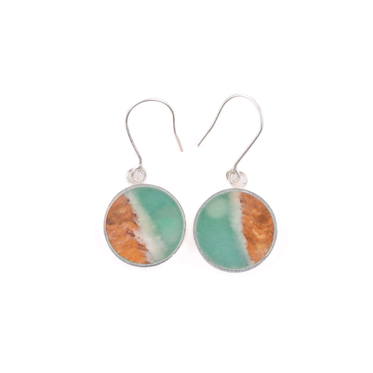Green Onyx Round Earrings | Silver Dangle Earrings 2