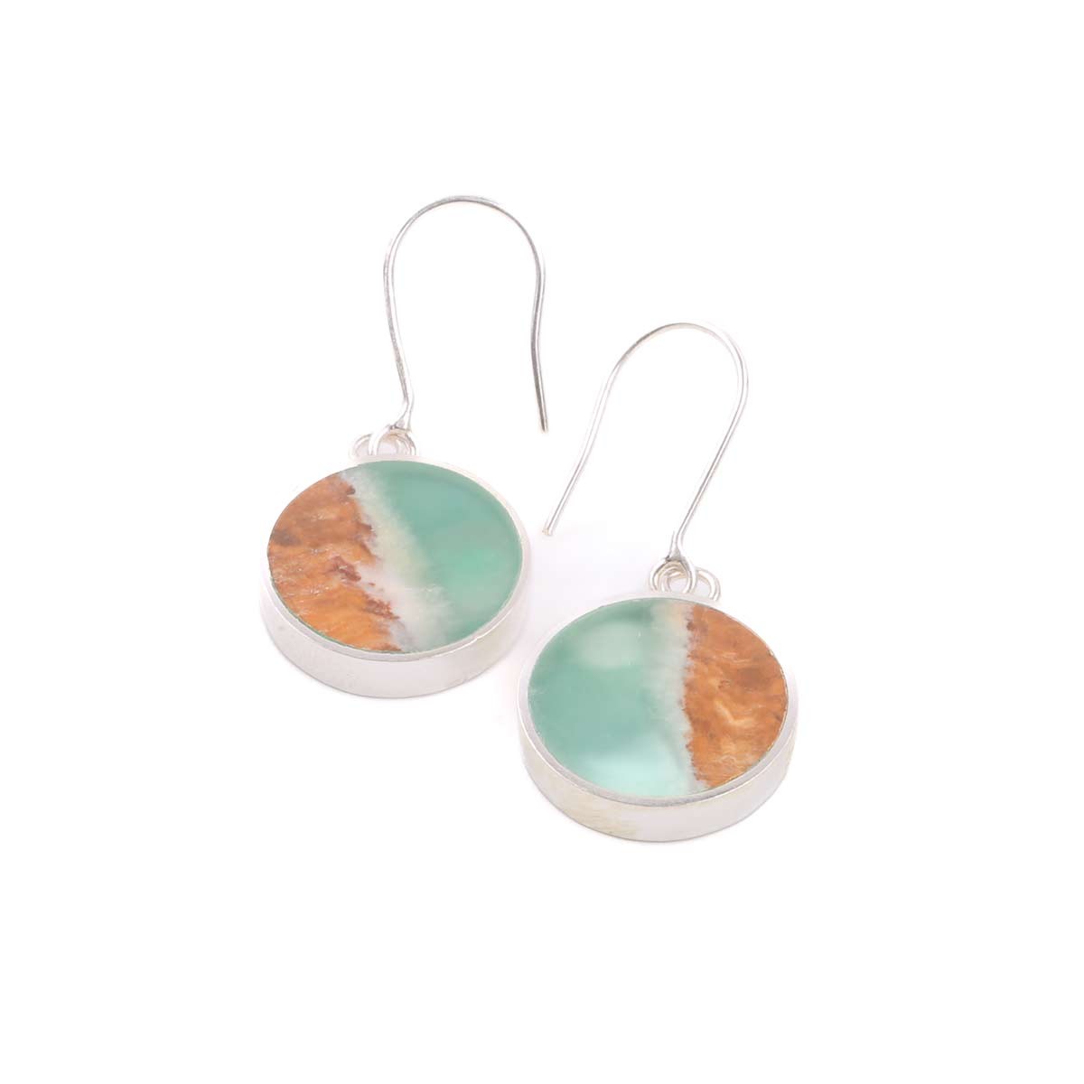 Green Onyx Round Earrings | Silver Dangle Earrings 1