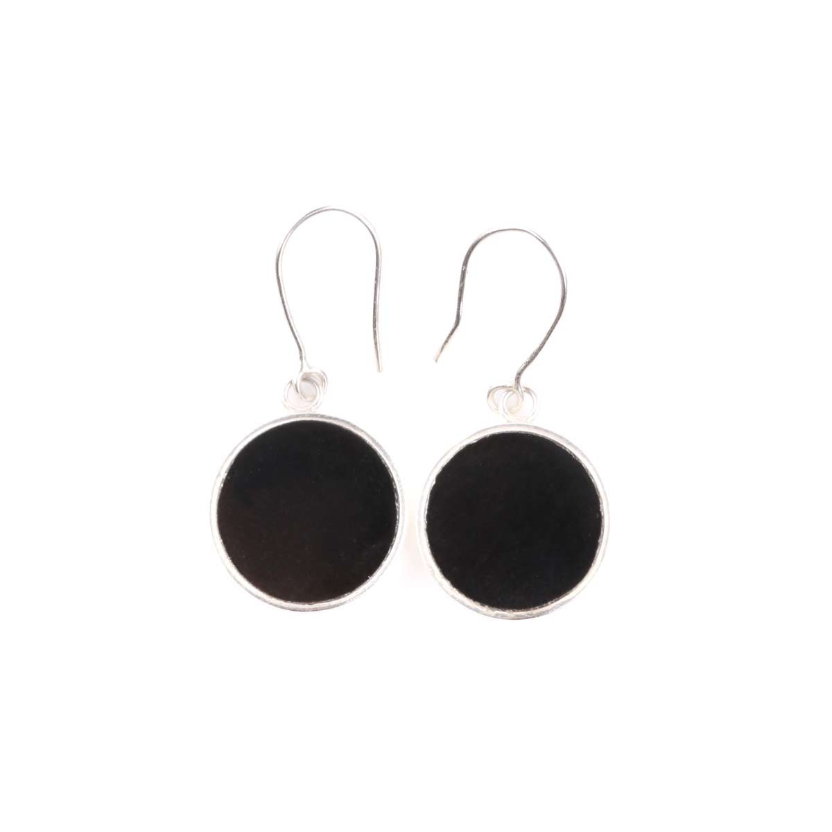 Black Agate Dangle Earrings | Silver Round Hook Earrings 3