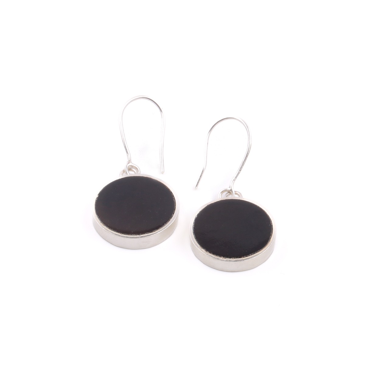 Black Agate Dangle Earrings | Silver Round Hook Earrings 2