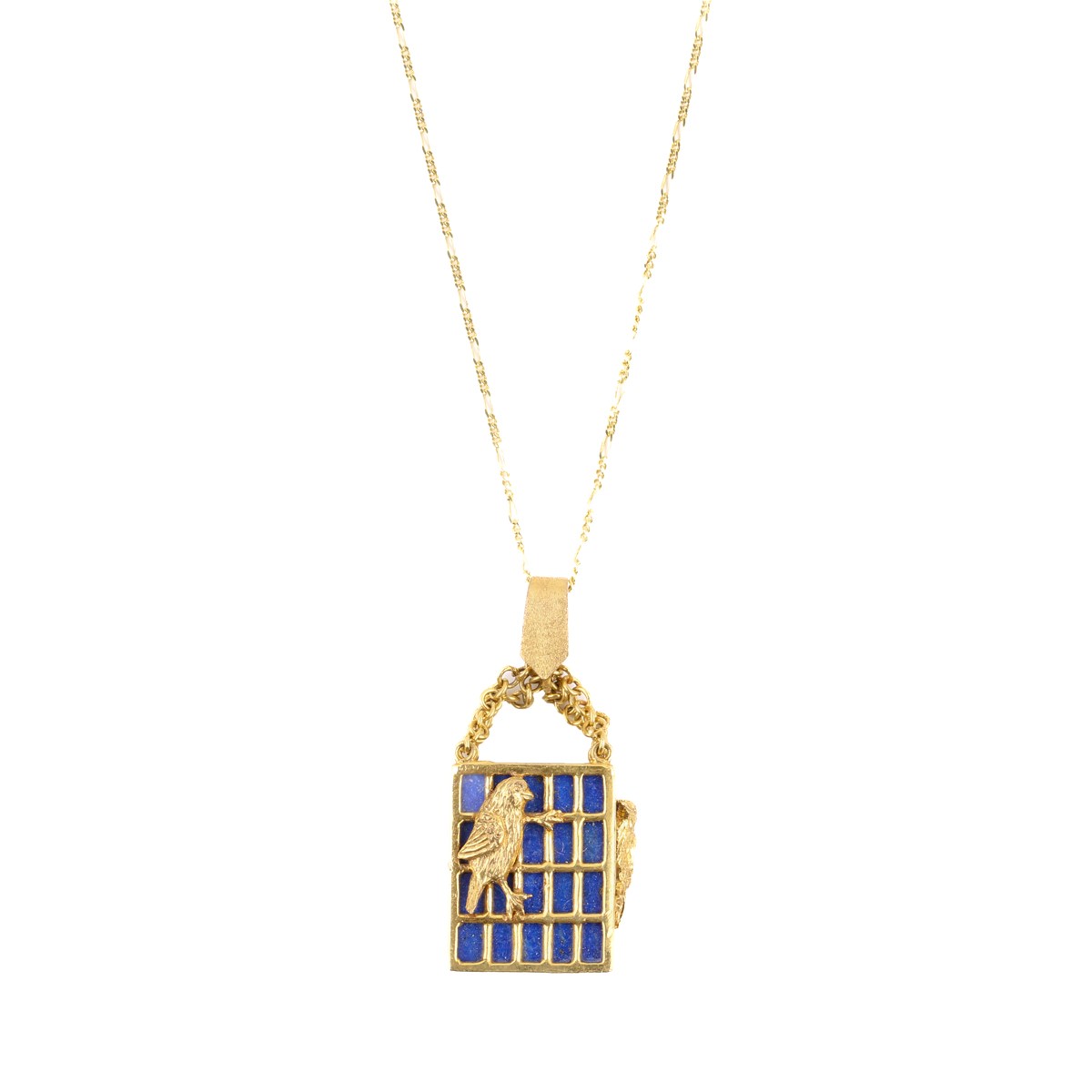Lapis Gold Plated Bird Necklace | Brass Rectangular Box Necklace 1