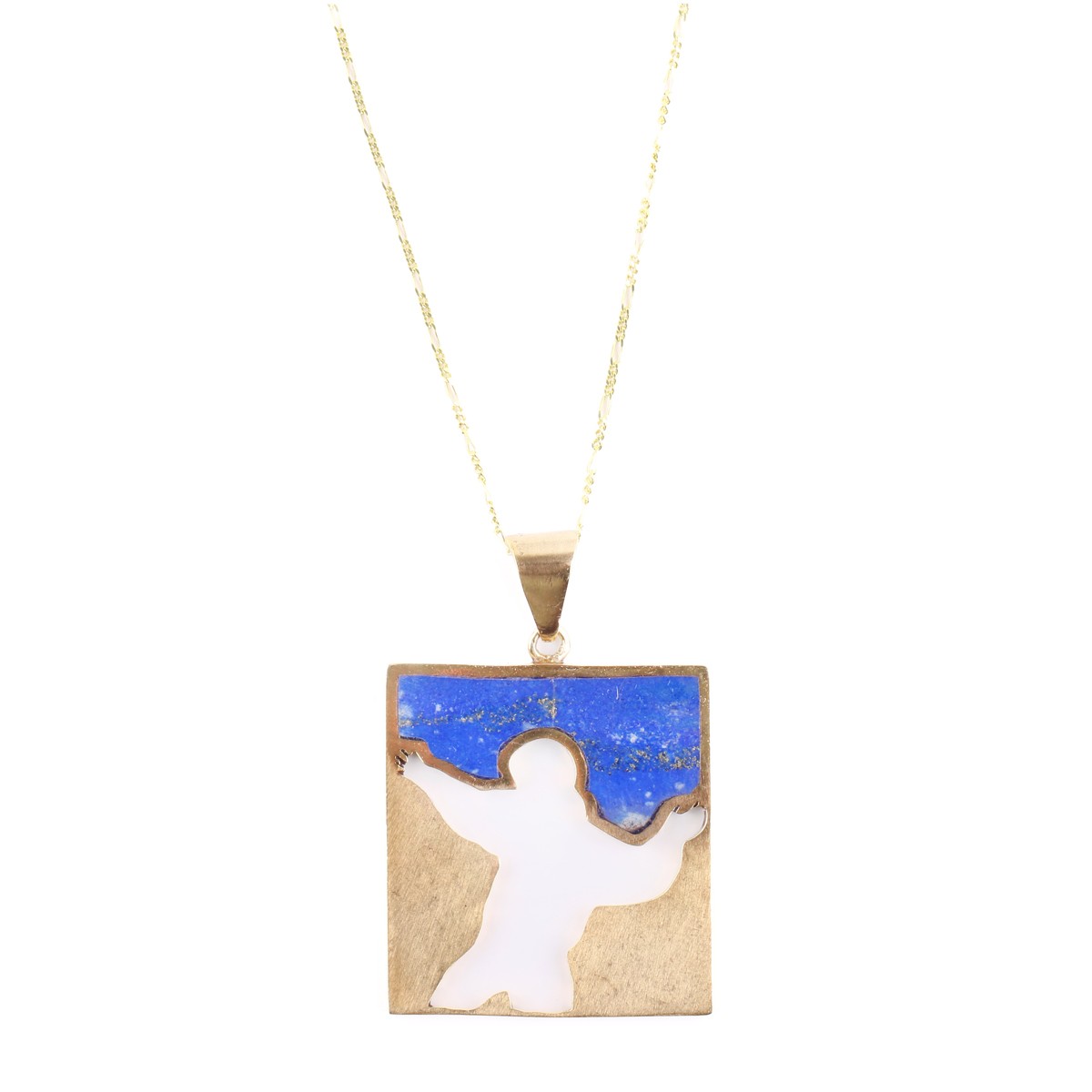 Figured Gold Plated Necklace | Lapis Brass Rectangular Necklace 1