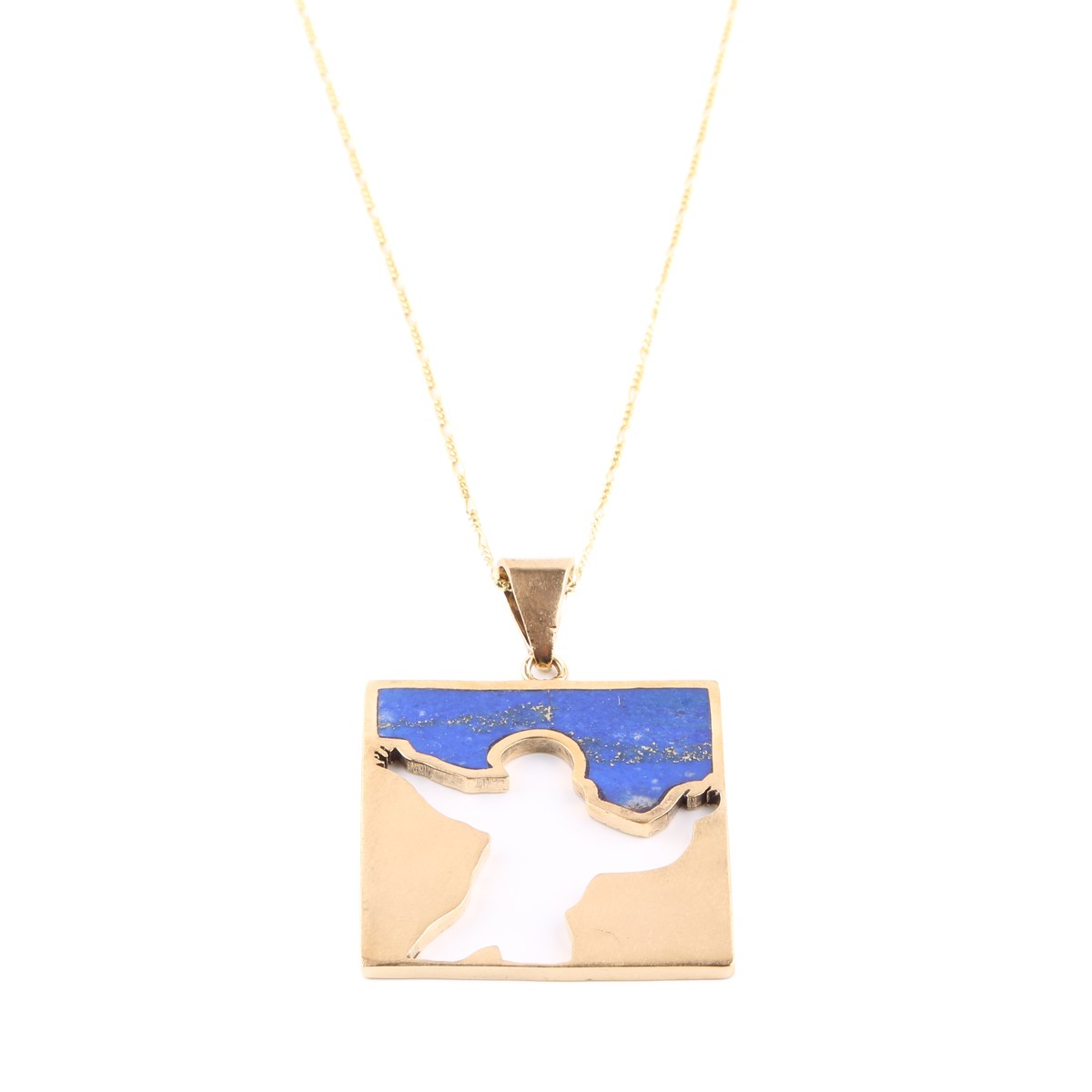 Figured Gold Plated Necklace | Lapis Brass Rectangular Necklace 2
