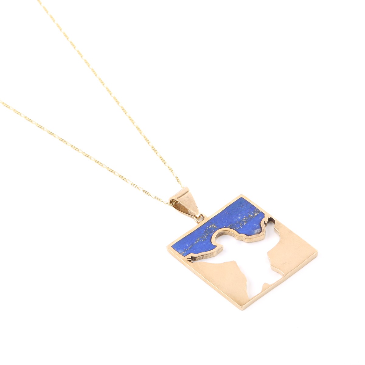 Figured Gold Plated Necklace | Lapis Brass Rectangular Necklace 3