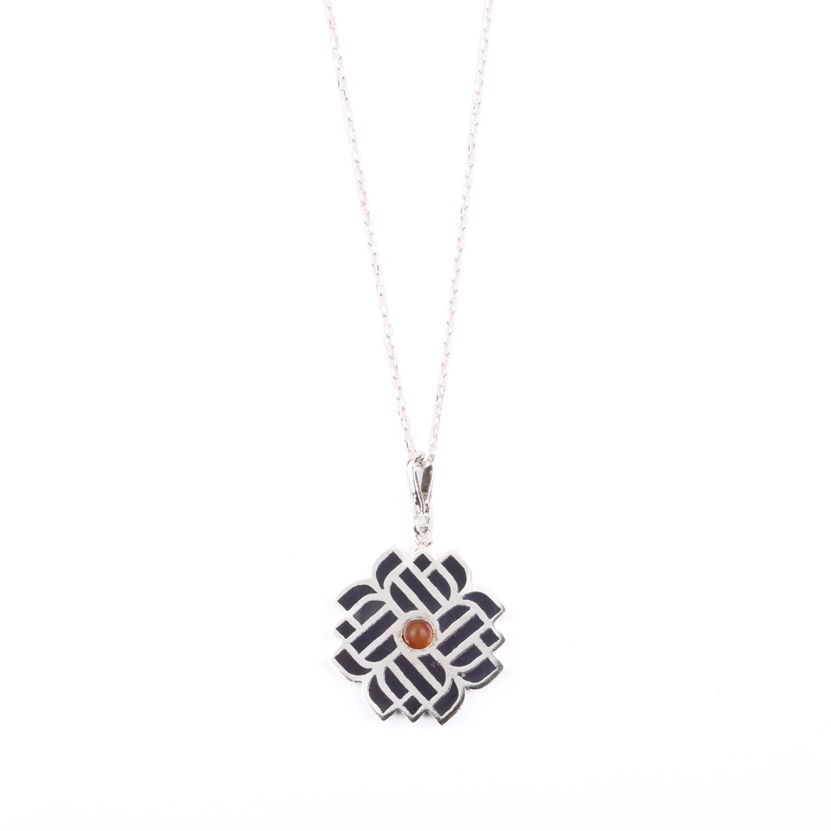 Lapis Silver Pendant | Agate Floral Lattice Necklace 1
