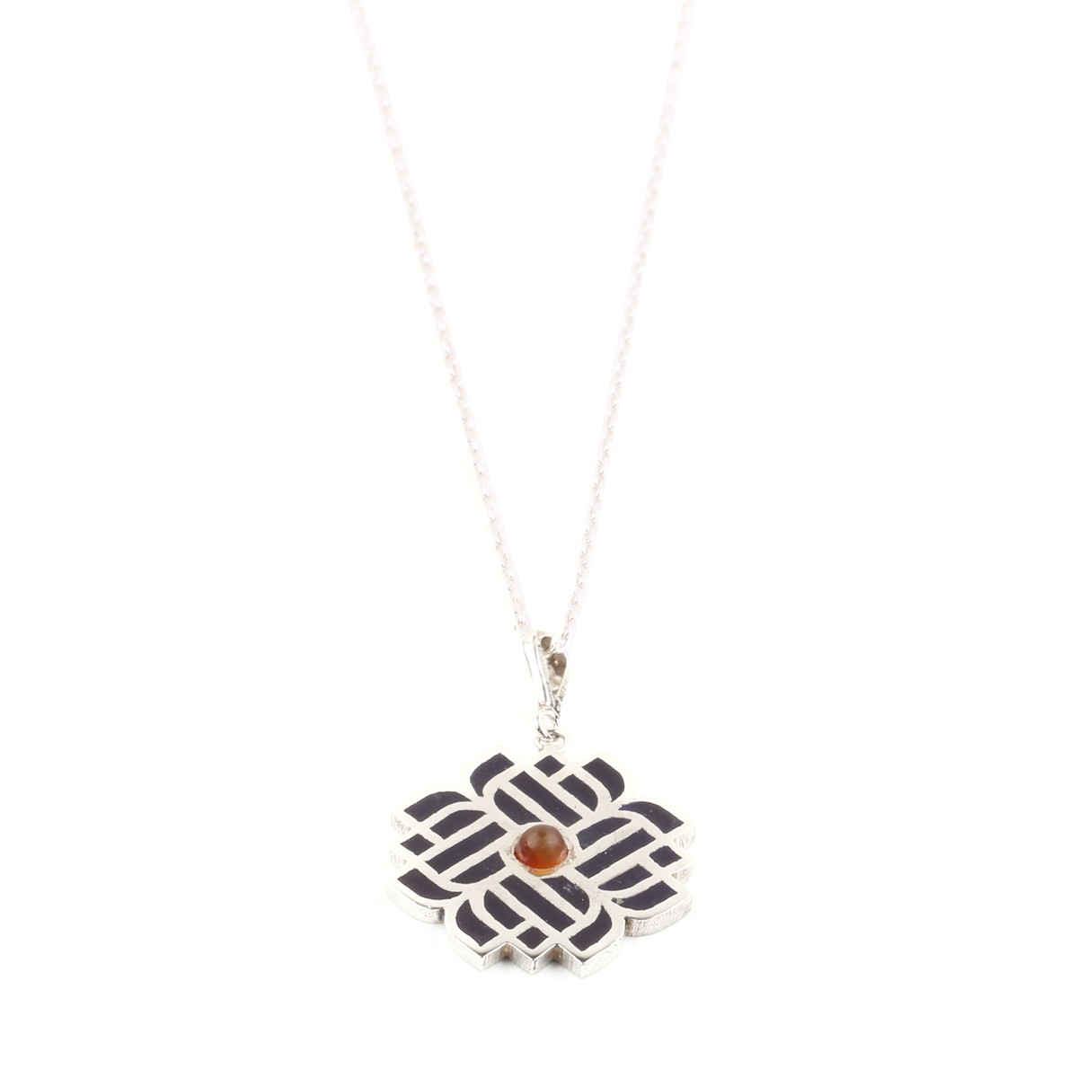 Lapis Silver Pendant | Agate Floral Lattice Necklace 2