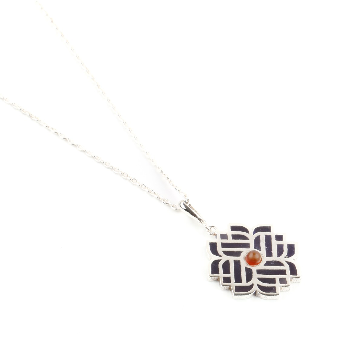 Lapis Silver Pendant | Agate Floral Lattice Necklace 3