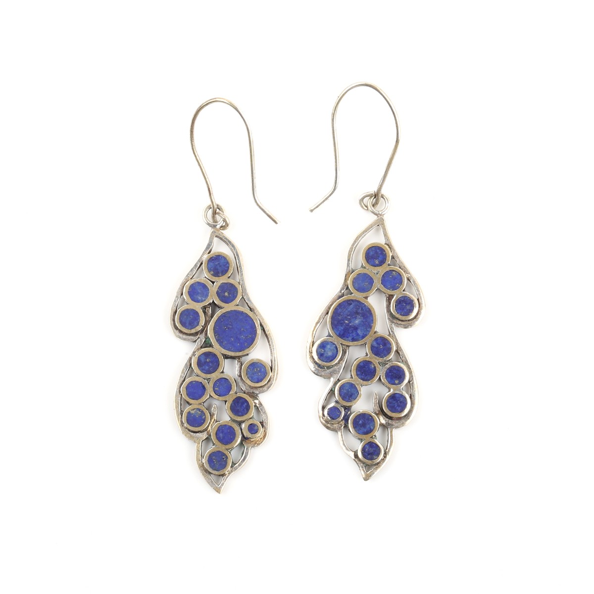 Brass Lapis Earrings | Silver Double-Sided Cluster Earrings 1