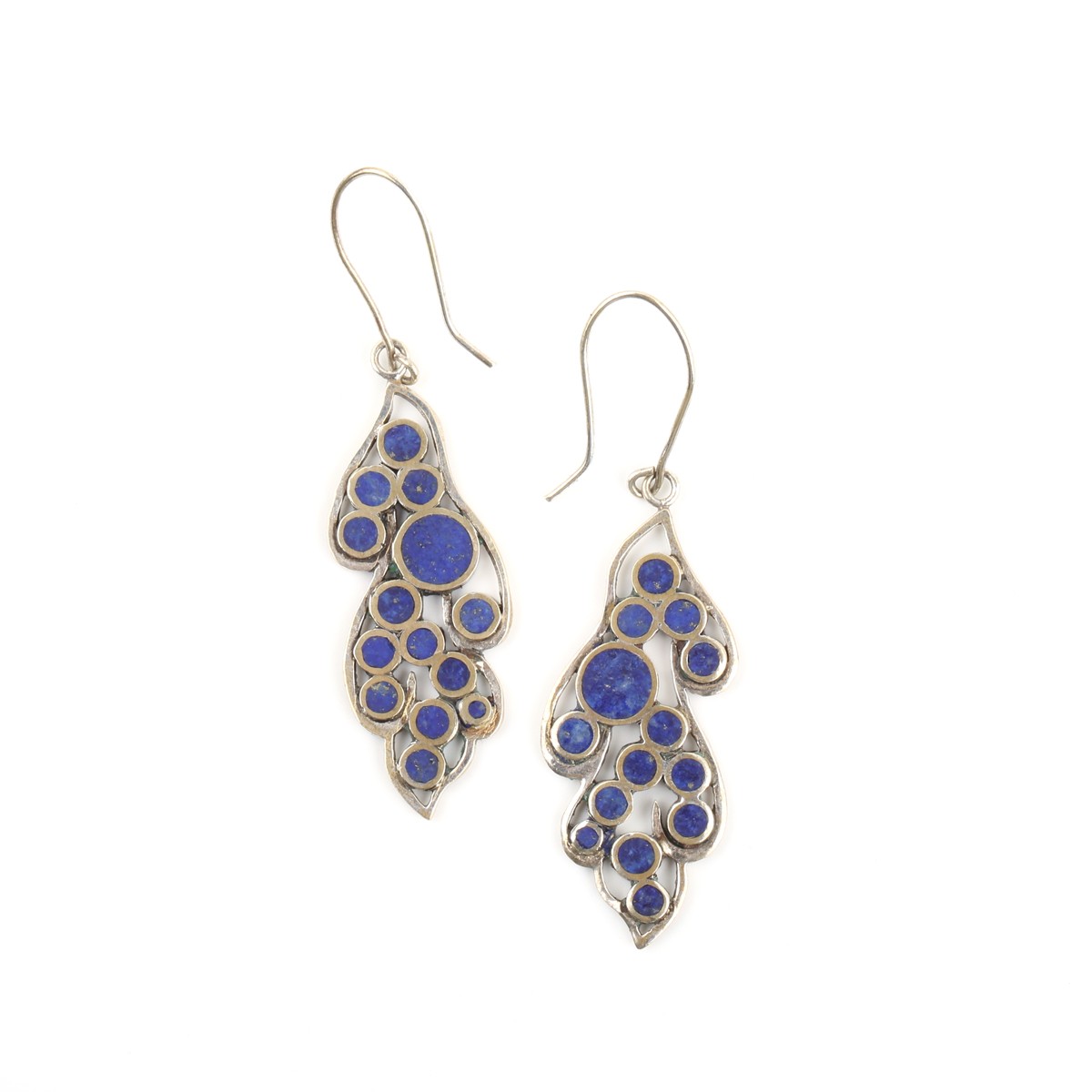Brass Lapis Earrings | Silver Double-Sided Cluster Earrings 2