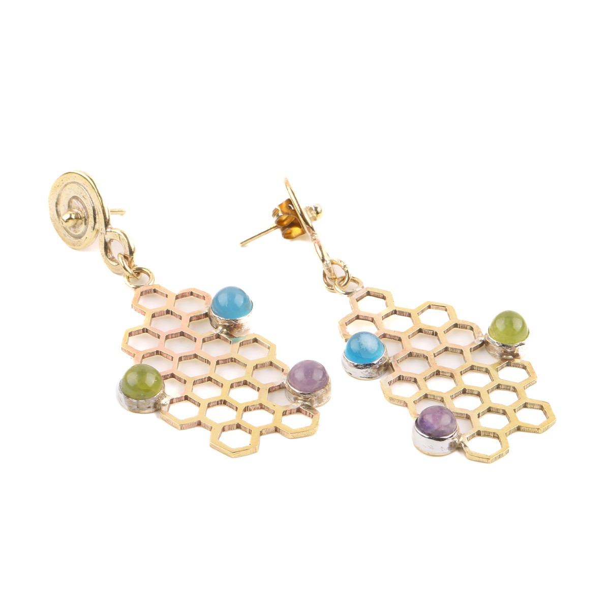 Agate Gold Plated Earrings | Brass Lattice Earrings 1