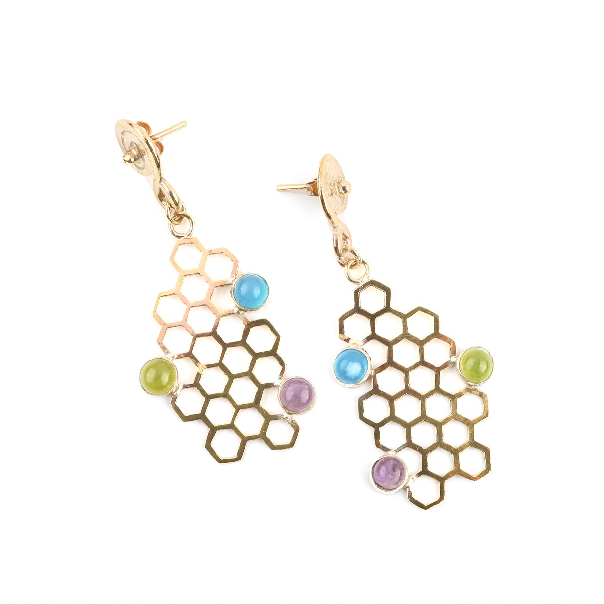 Agate Gold Plated Earrings | Brass Lattice Earrings 2