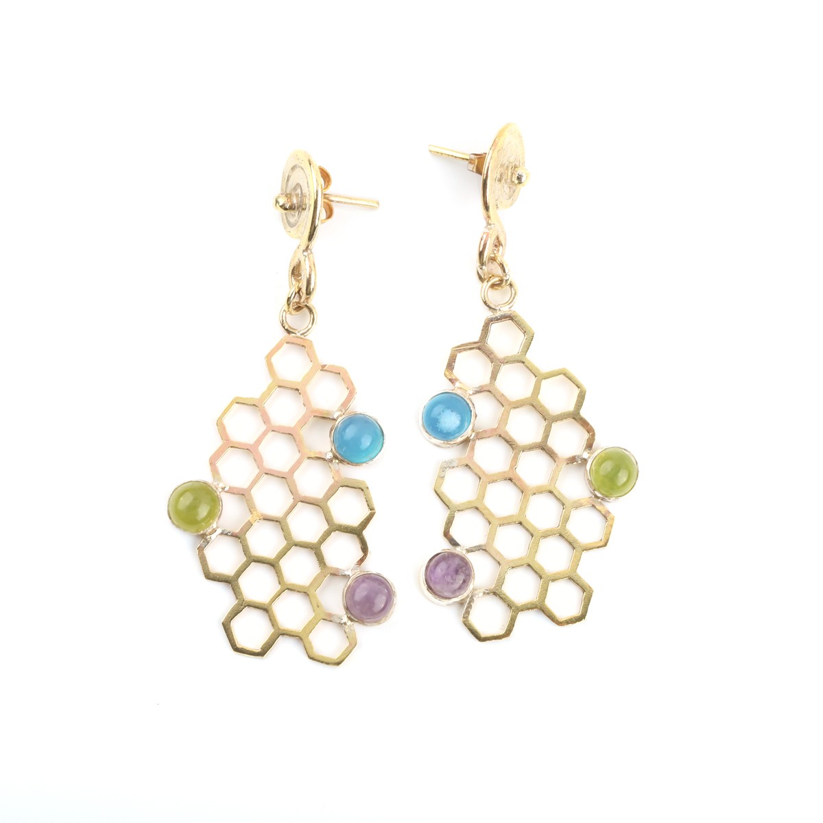 Agate Gold Plated Earrings | Brass Lattice Earrings 3