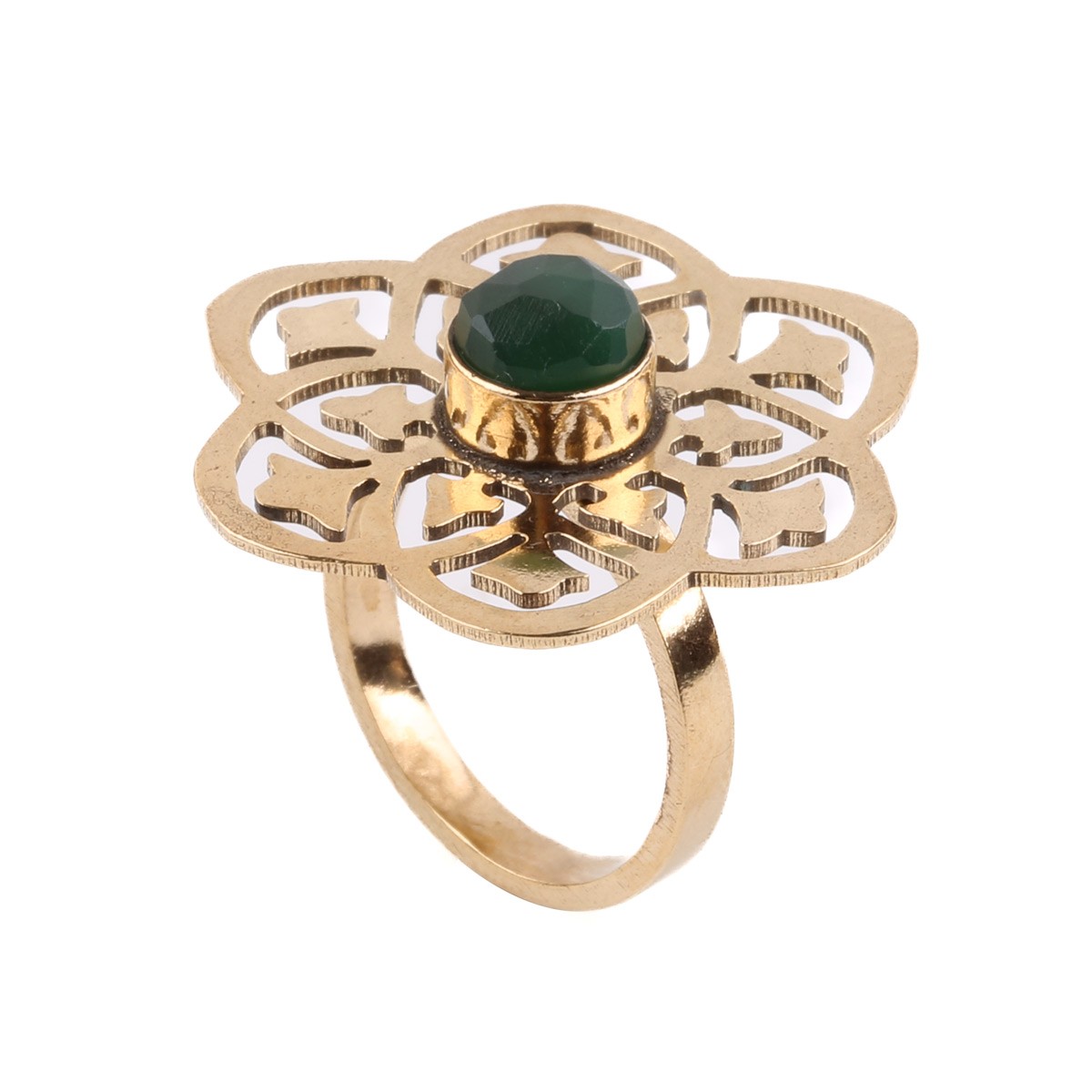 Agate Gold Plated Ring | Brass Halo Floral Ring 1