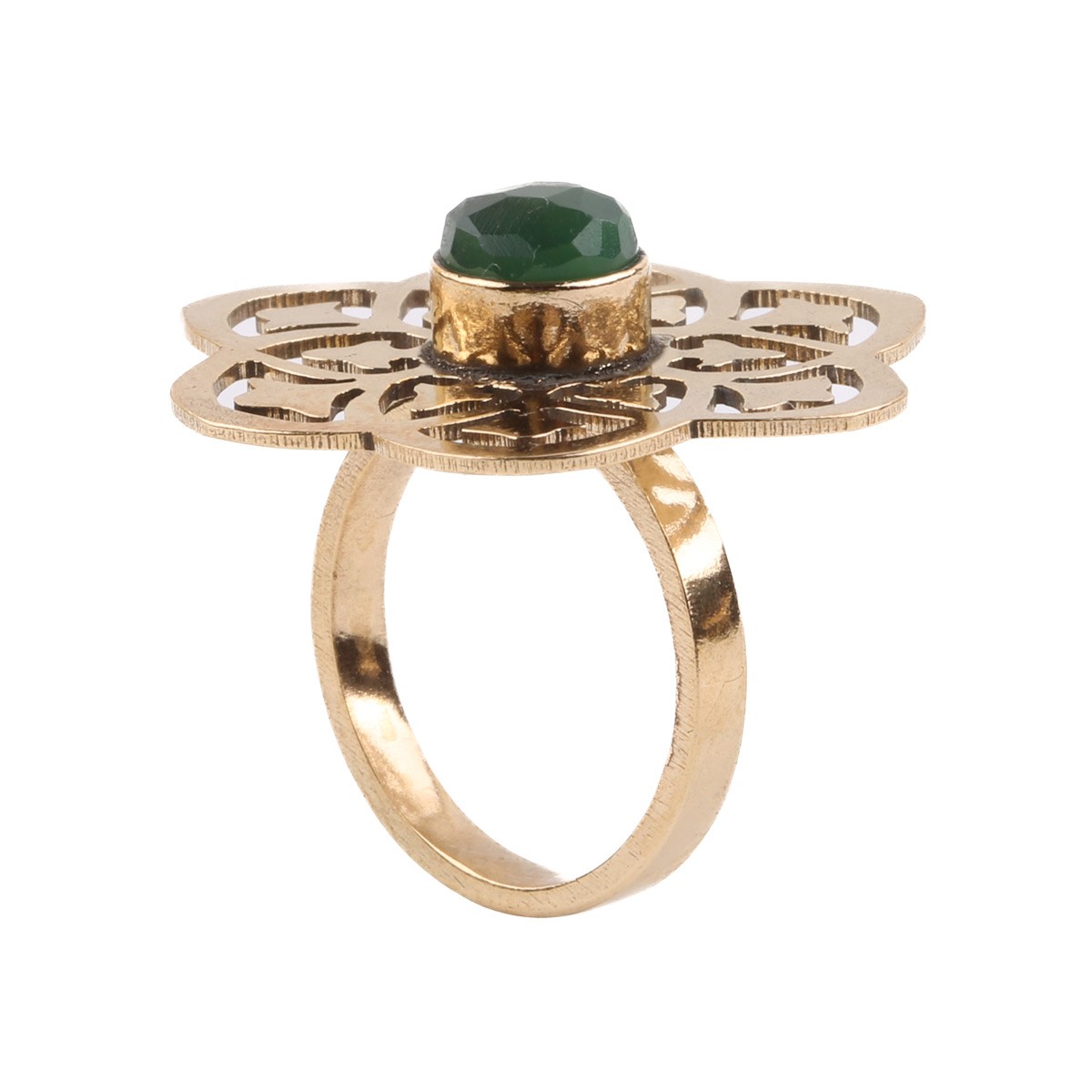 Agate Gold Plated Ring | Brass Halo Floral Ring 2
