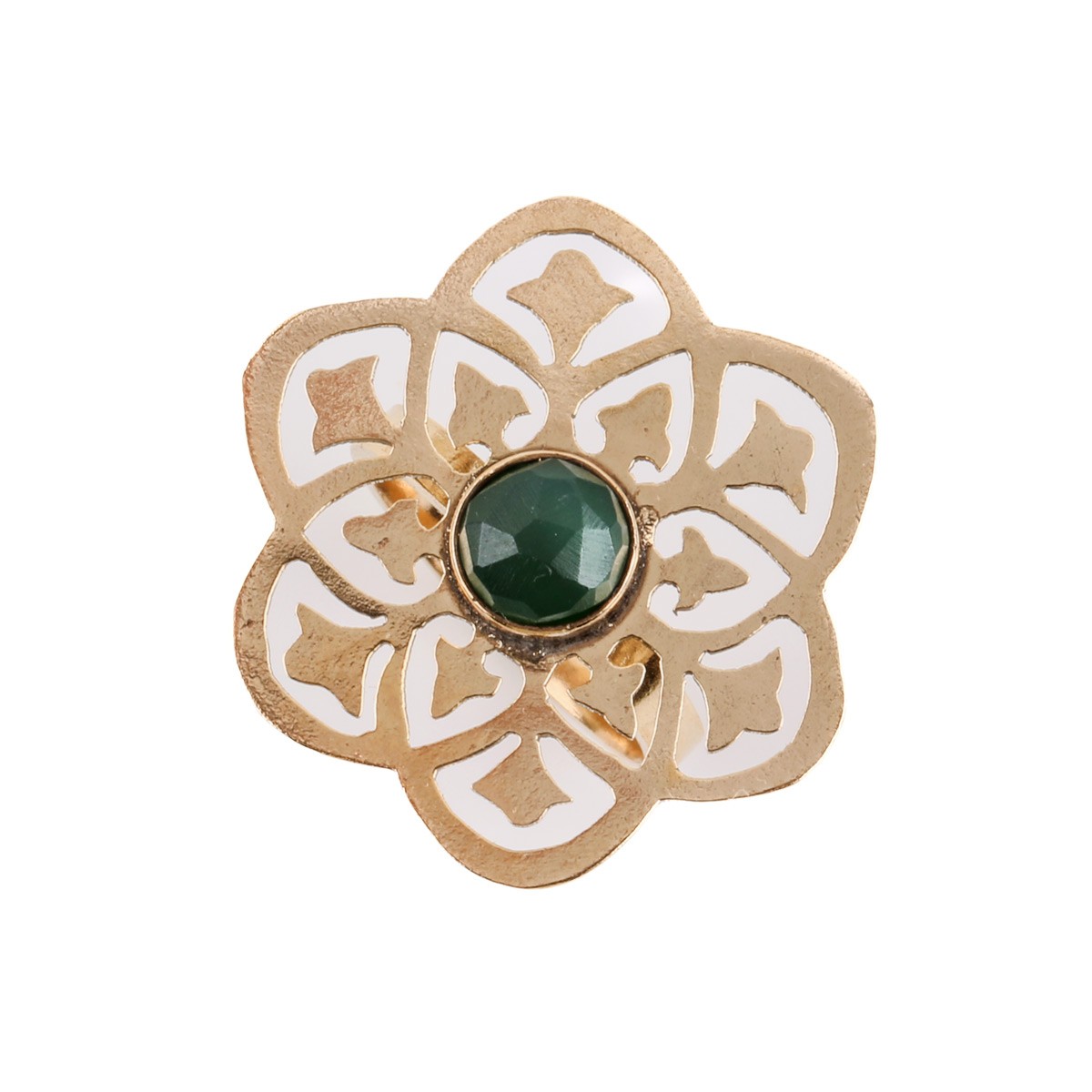 Agate Gold Plated Ring | Brass Halo Floral Ring 3