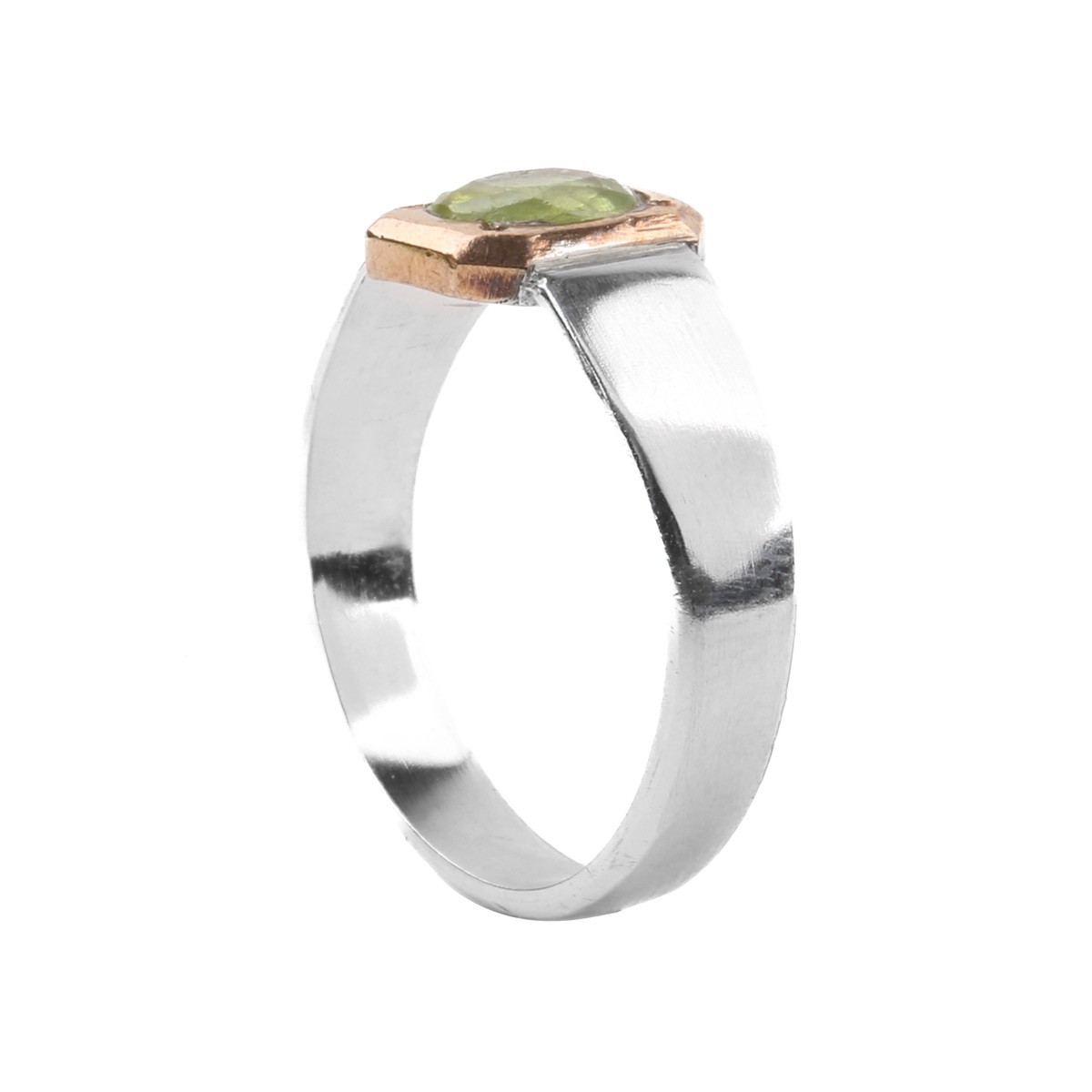 Peridot Silver Ring | Brass Bezel Ring 3