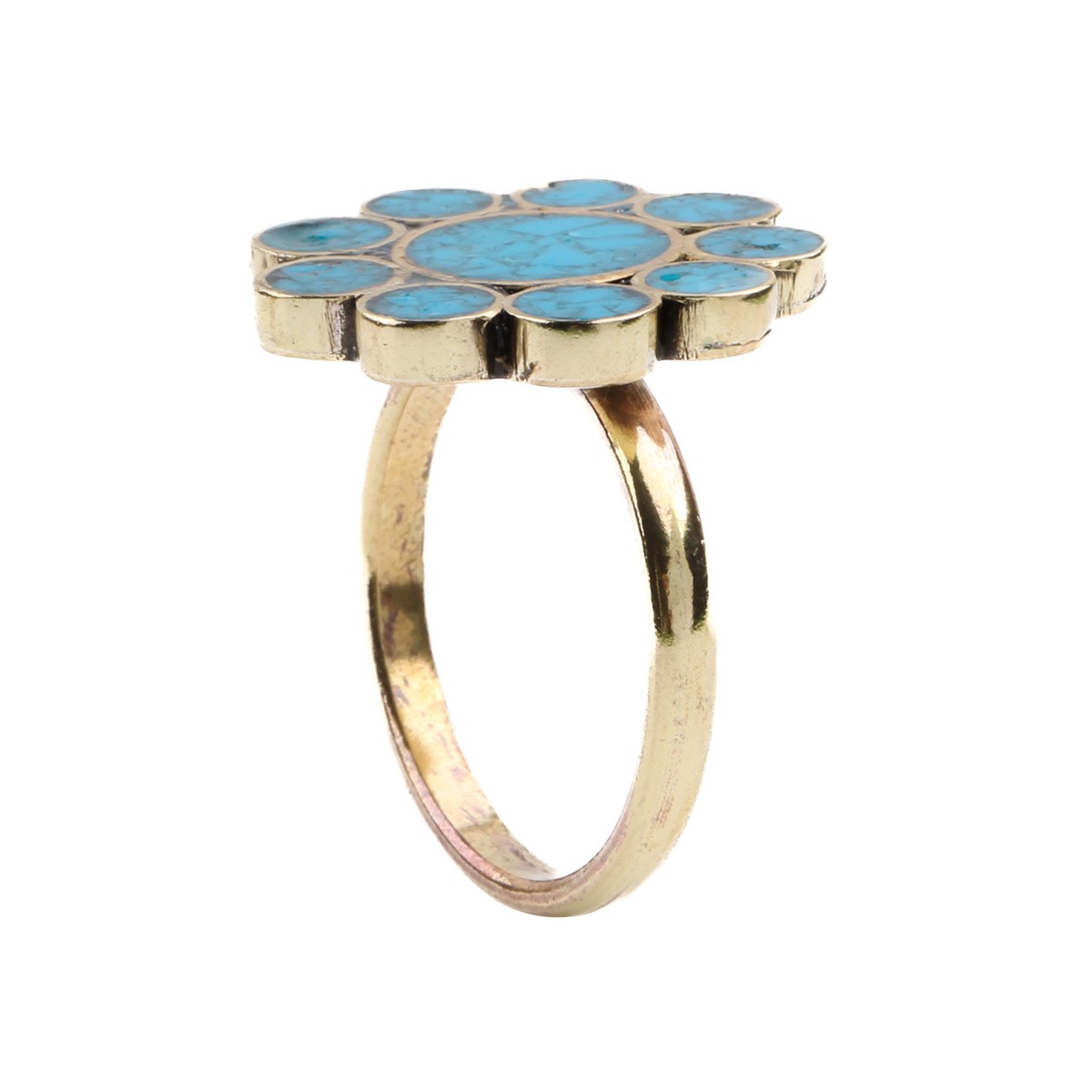 Turquoise Gold Plated Ring | Brass Round Ring 1