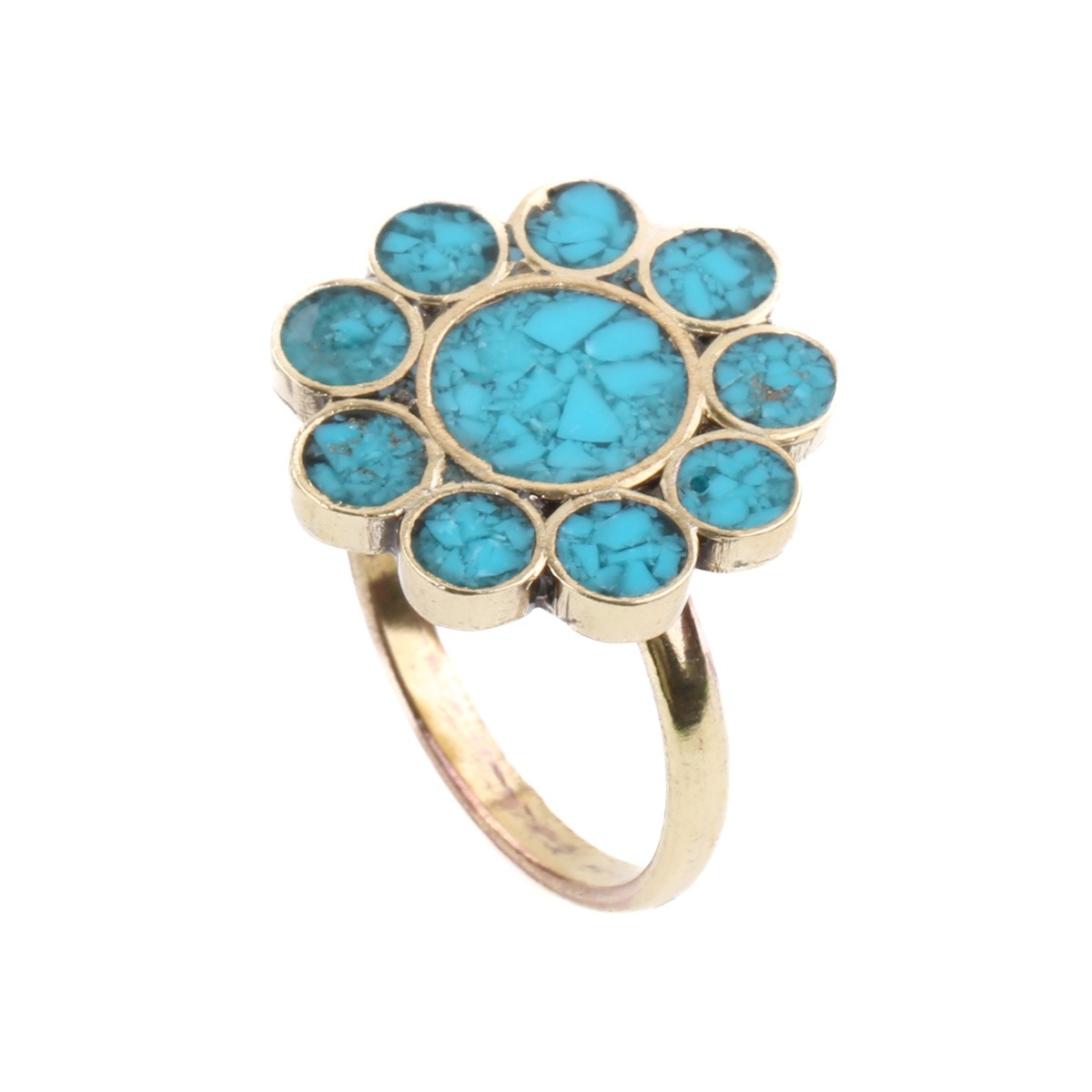 Turquoise Gold Plated Ring | Brass Round Ring 2