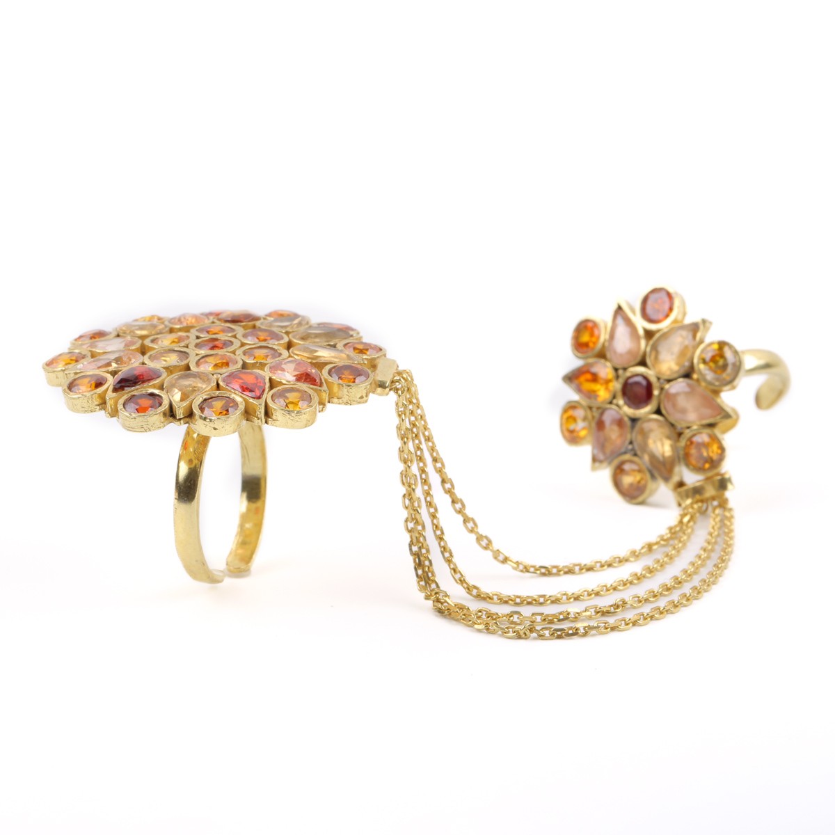 Gemstones Gold Plated Double Ring | Silver Floral Ring 1