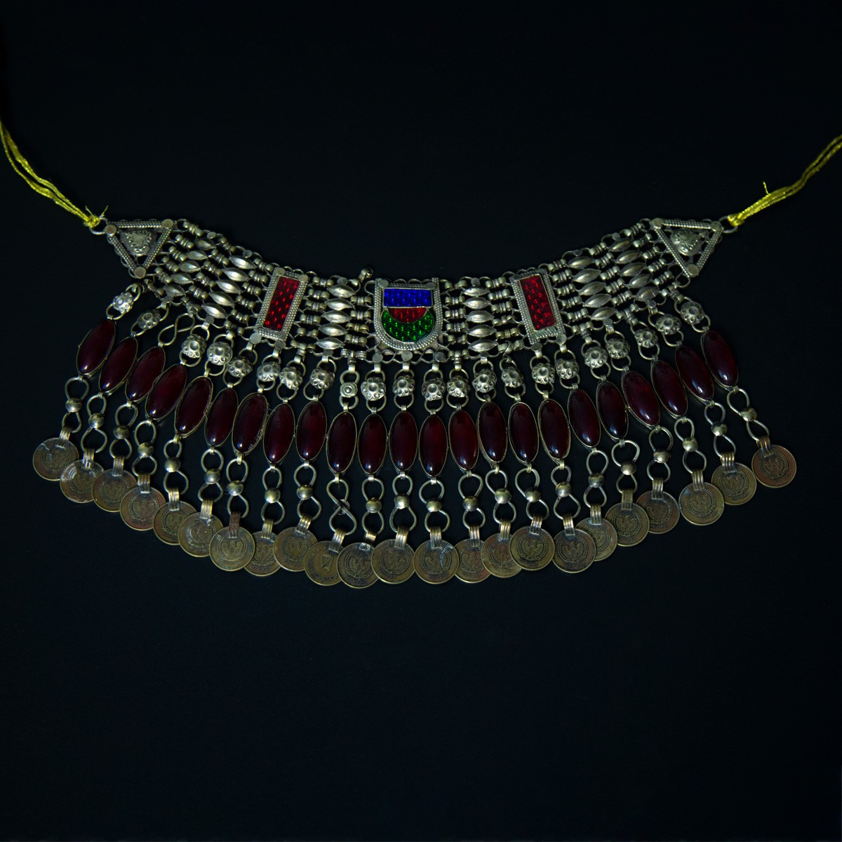 Antique Chamkai Design Jewelry Set| Silver Afghan Tribal Necklace & Earrings 2