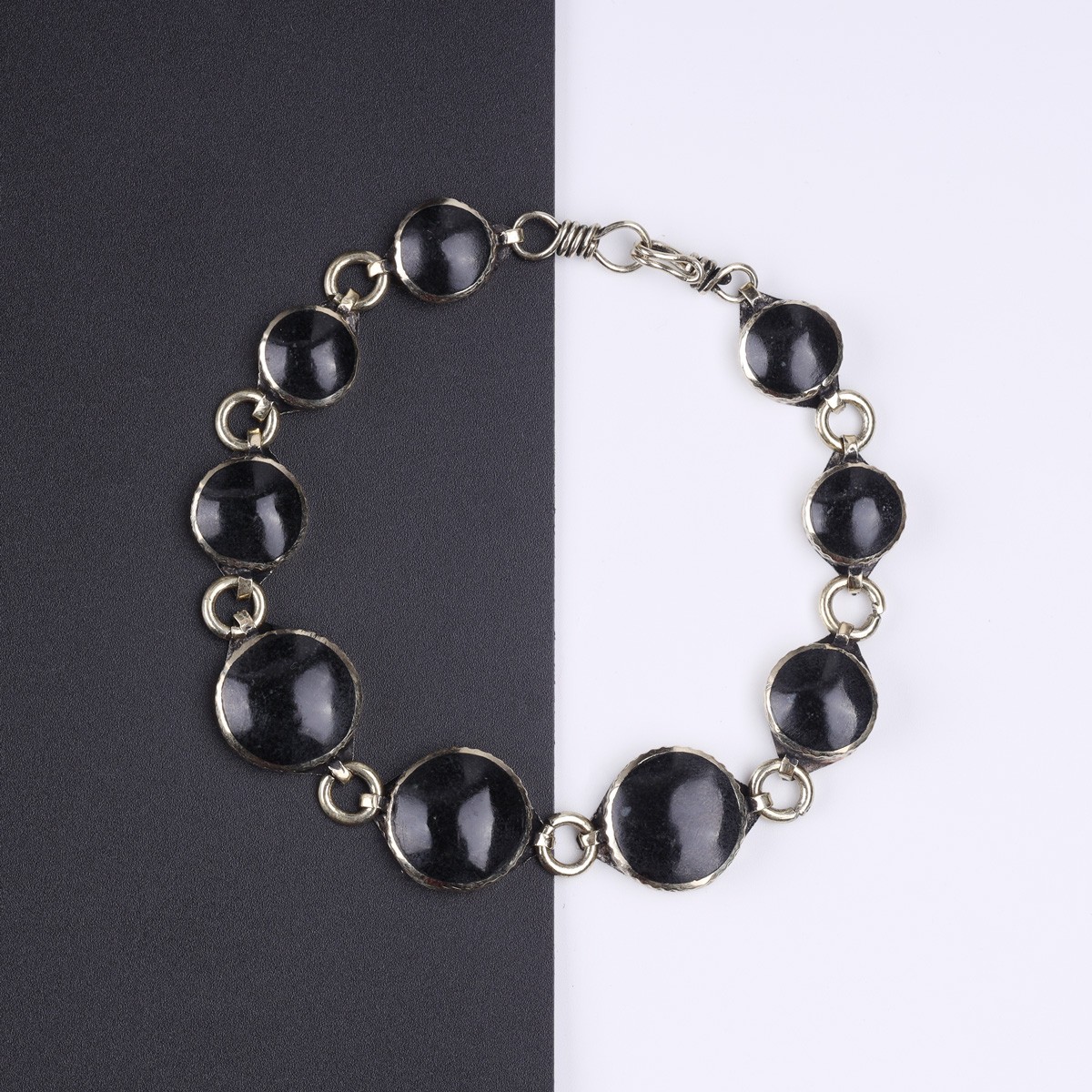 Black Agate Stone Beaded Bracelet & Ring Set | Bronze Birthstone Chain Bracelet & Ring 1