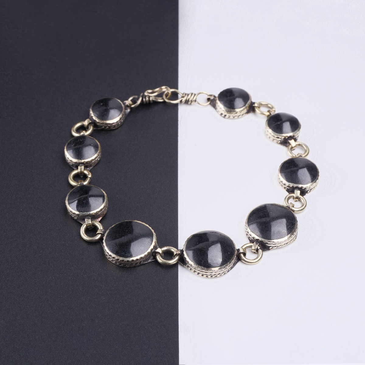 Black Agate Stone Beaded Bracelet & Ring Set | Bronze Birthstone Chain Bracelet & Ring 3