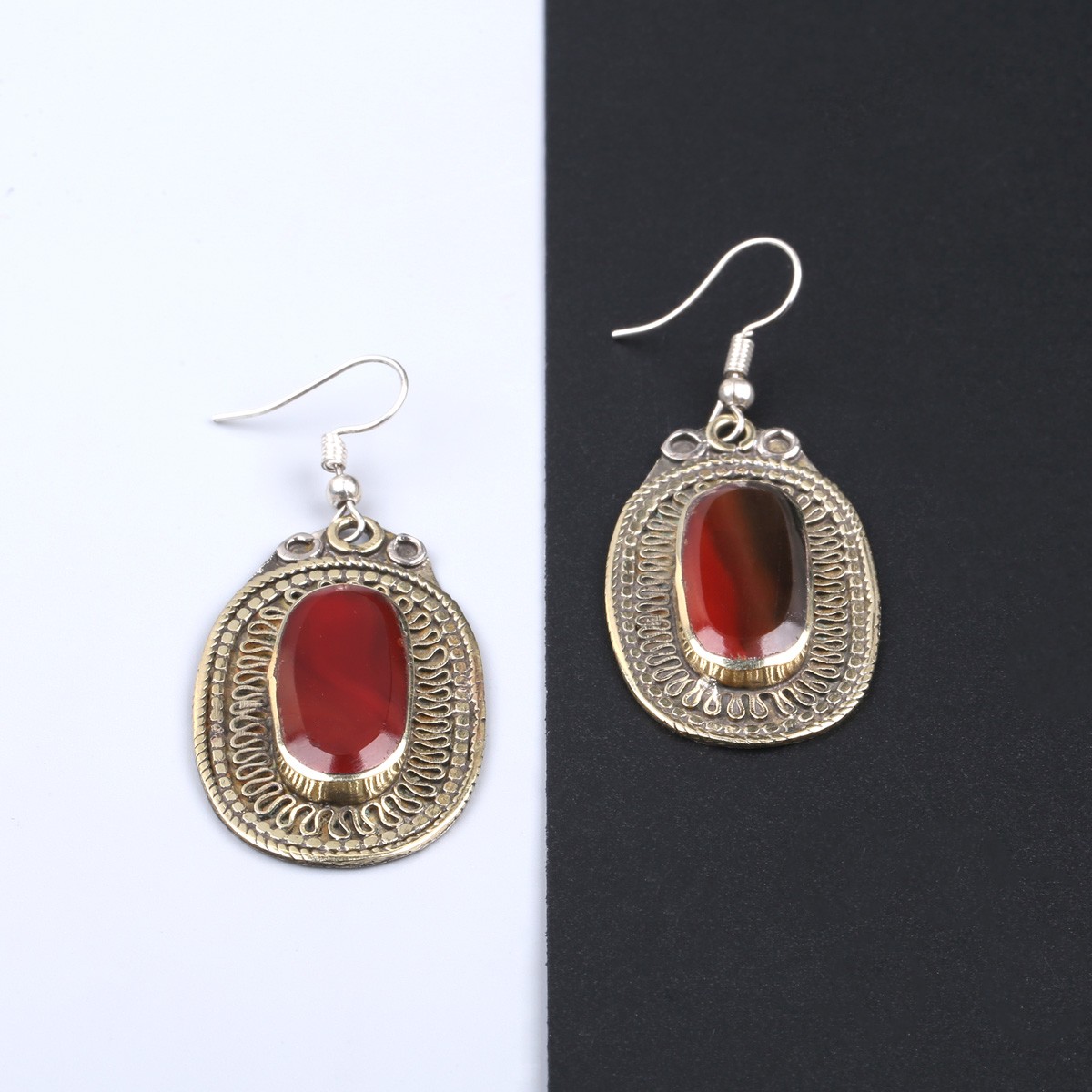 Red Agate Dangle Earrings | Gilt Afghan Fashion Earrings 2