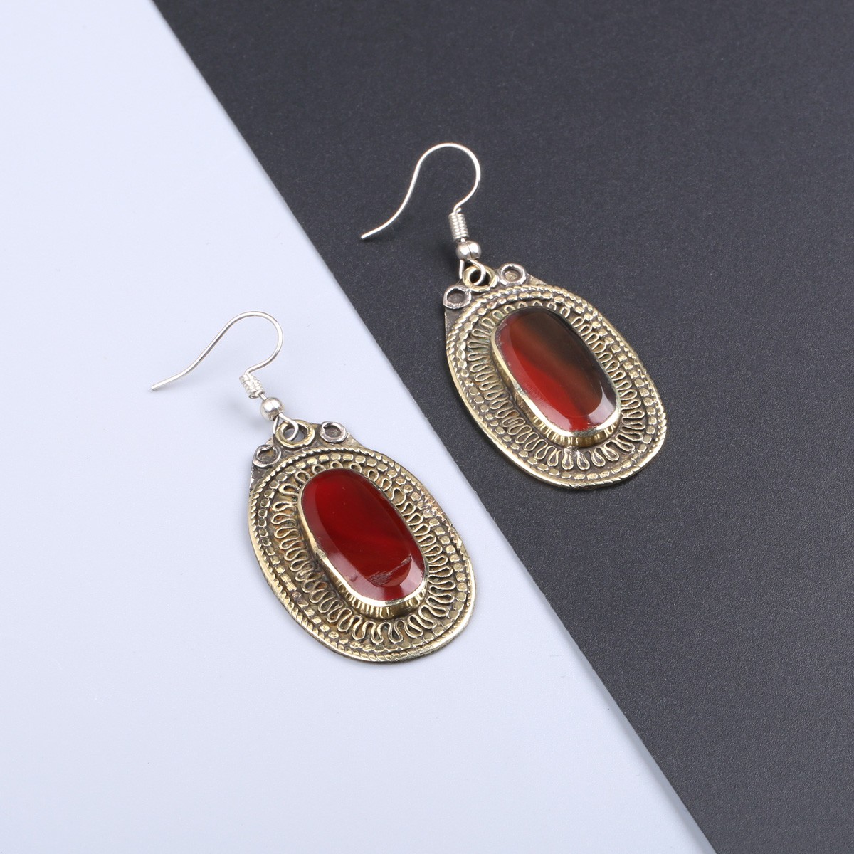 Red Agate Dangle Earrings | Gilt Afghan Fashion Earrings 3