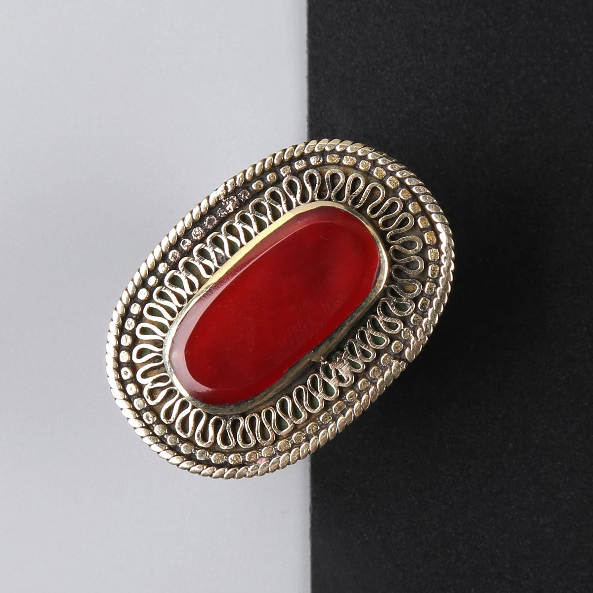 Red Agate Traditional Ring| Gilt Afghan Ethnic Ring 2