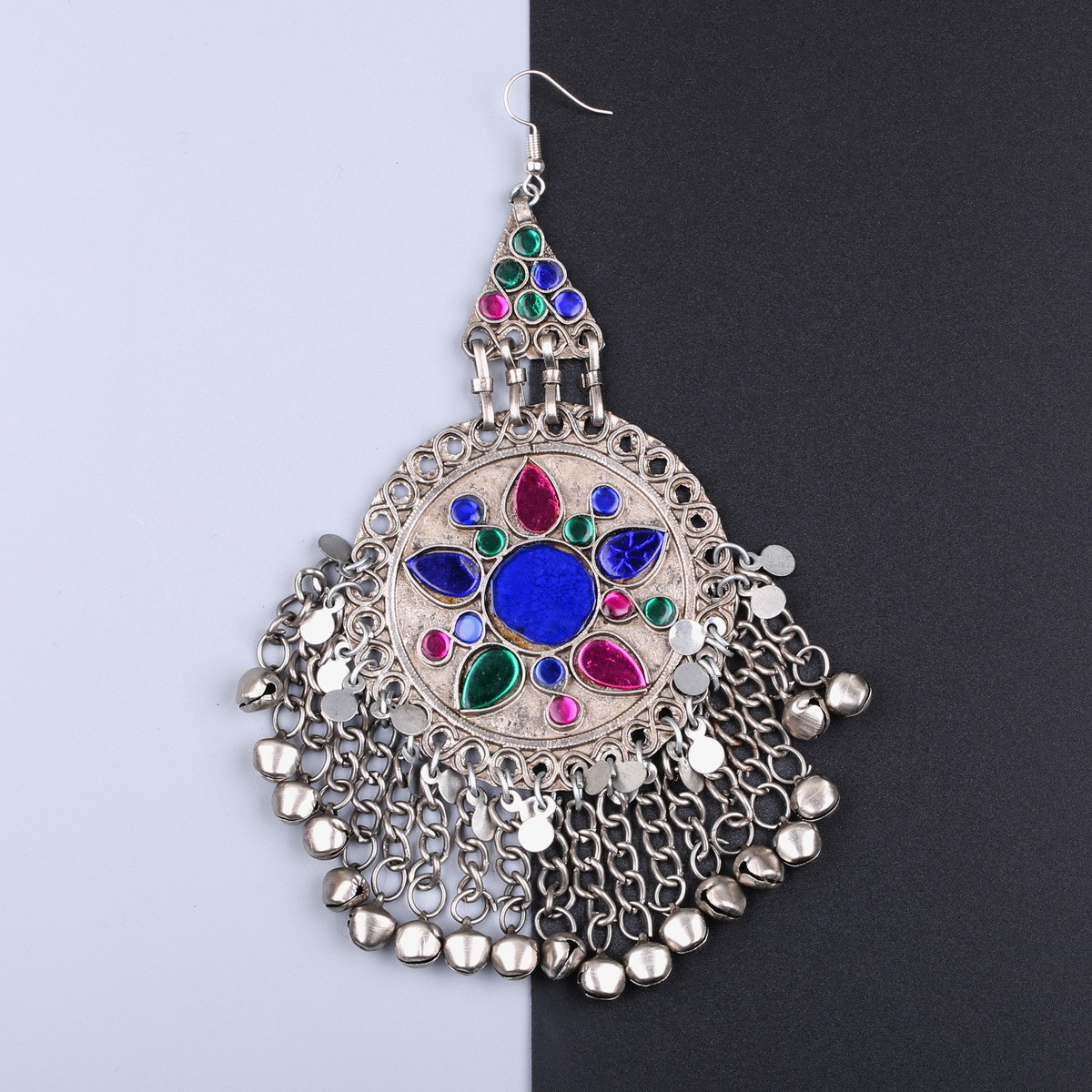 Silver Afghan Bridal Headpiece| Colorful Dangle Headpiece 1