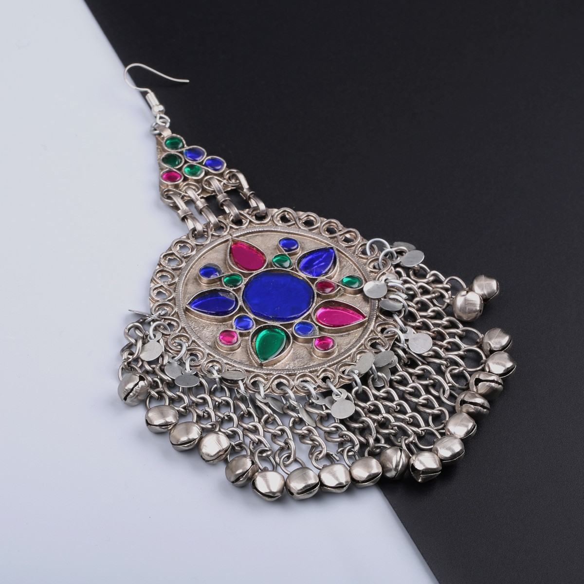 Silver Afghan Bridal Headpiece| Colorful Dangle Headpiece 2