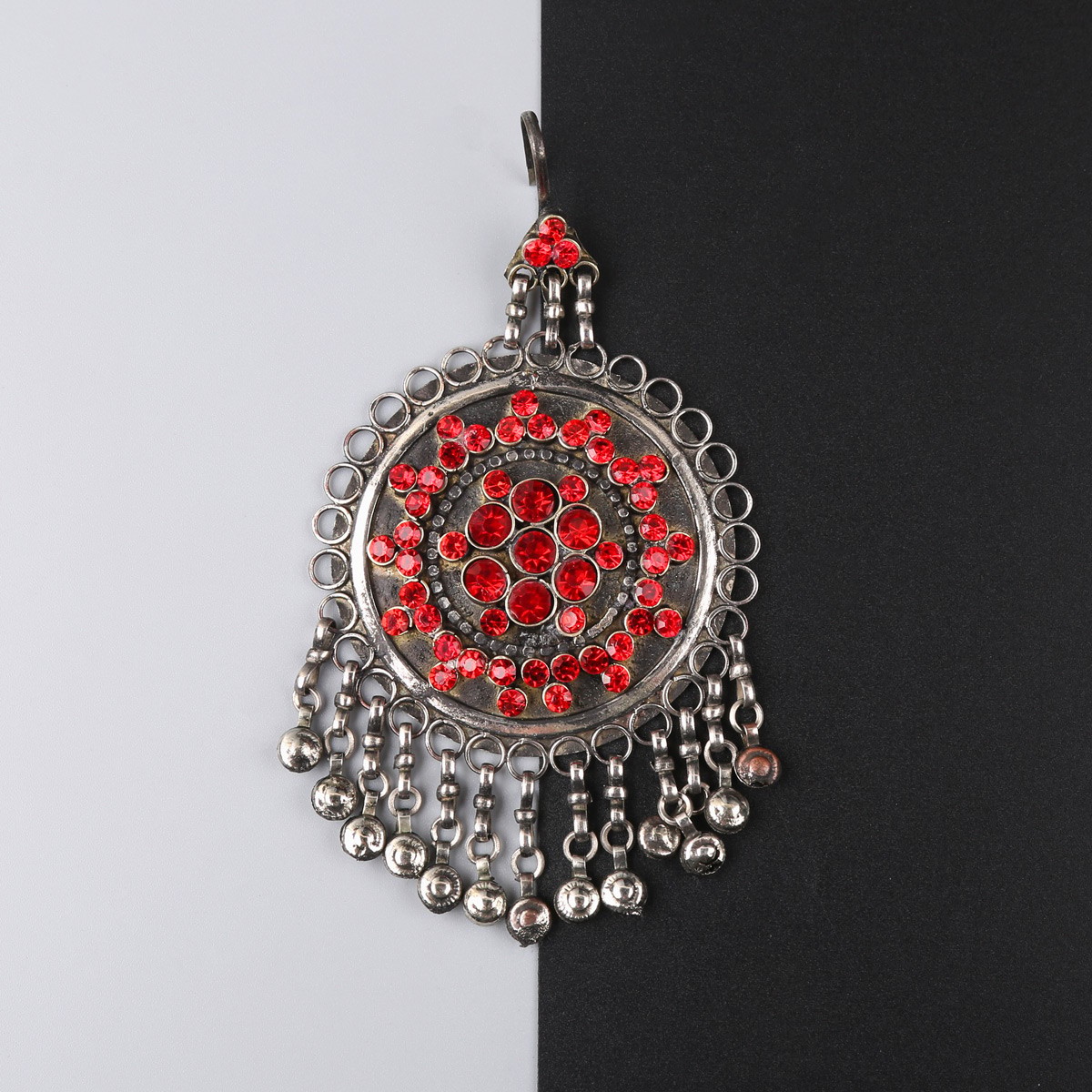 Red Vintage Afghani Jewelry Set | Tribal Choker Necklace, Hook Earrings & Headpiece 2
