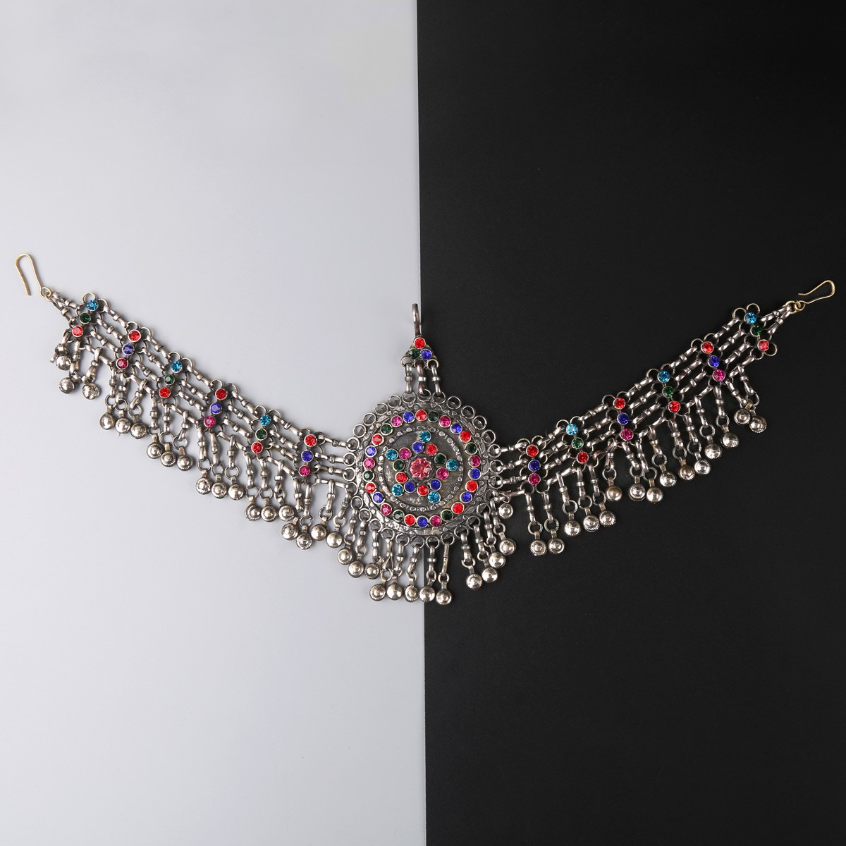 Vintage Afghani Jewelry Set | Choker Necklace, Hook Earrings & Headpiece 2