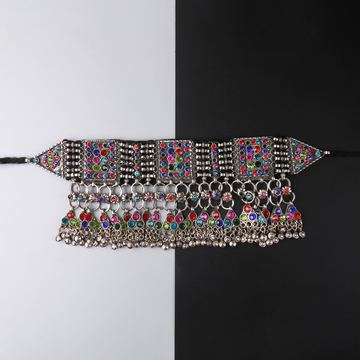 Vintage Afghani Jewelry Set | Choker Necklace, Hook Earrings & Headpiece 3