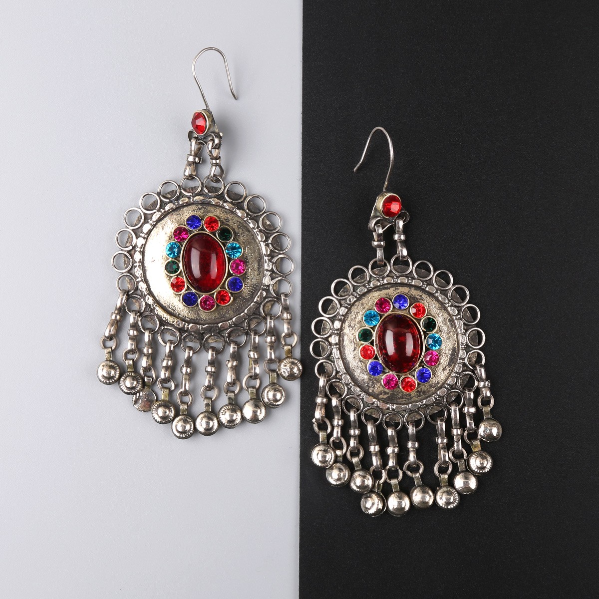Vintage Kochi Style Jewelry Set | Bezel Choker Necklace with Dangle Earrings 3