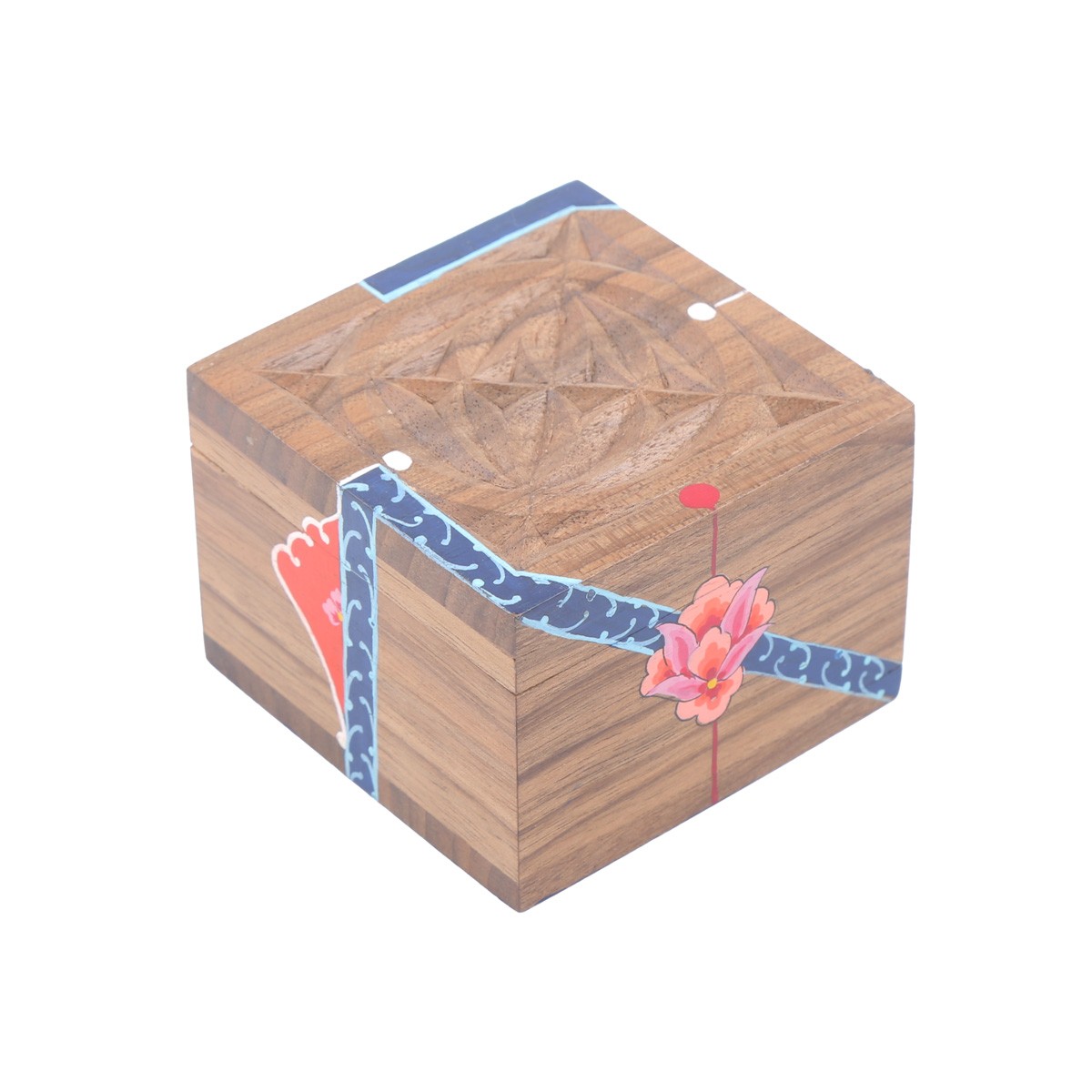 Walnut Mini Hand-Painted Ring Box | Square Nuristani Jewel Box 1