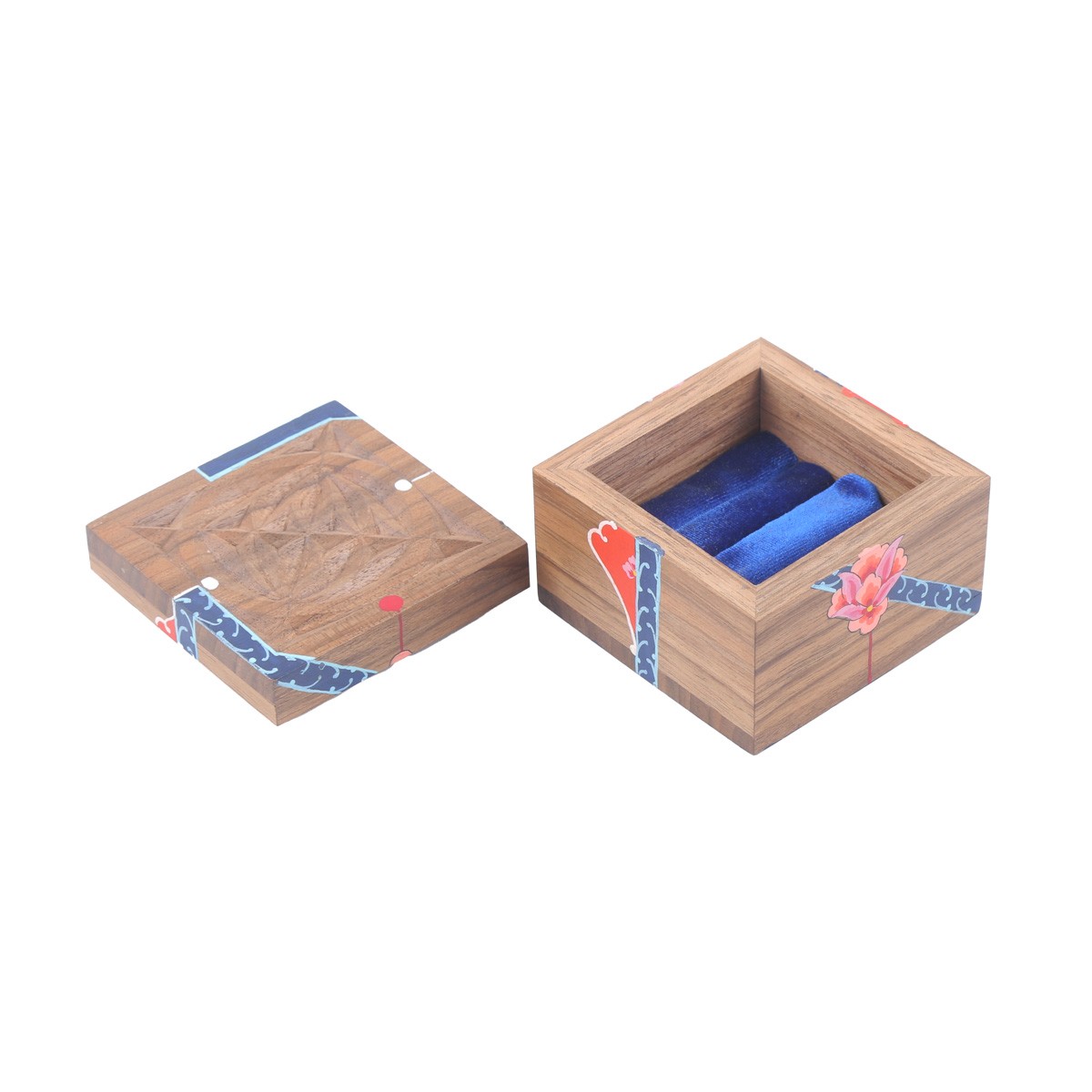 Walnut Mini Hand-Painted Ring Box | Square Nuristani Jewel Box 3