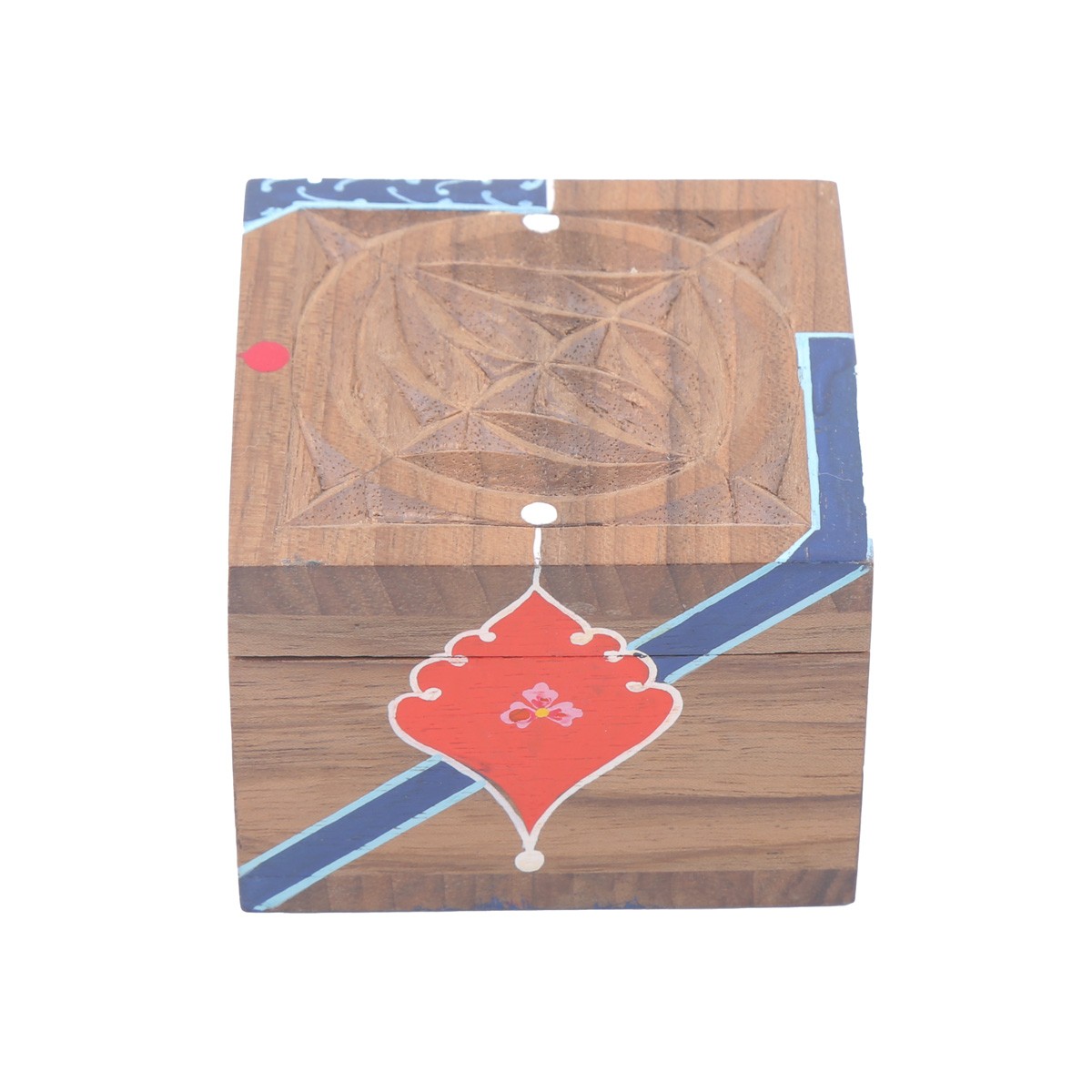 Walnut Mini Hand-Painted Ring Box | Square Nuristani Jewel Box 4