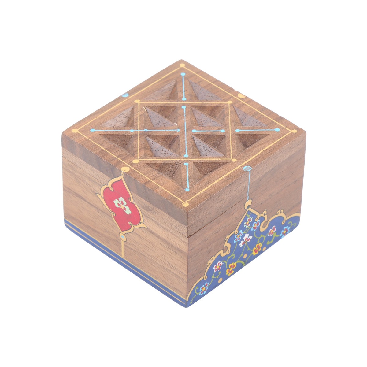 Walnut Mini Square Jewel Box | Floral Mandela Art Painted Gift Box 4