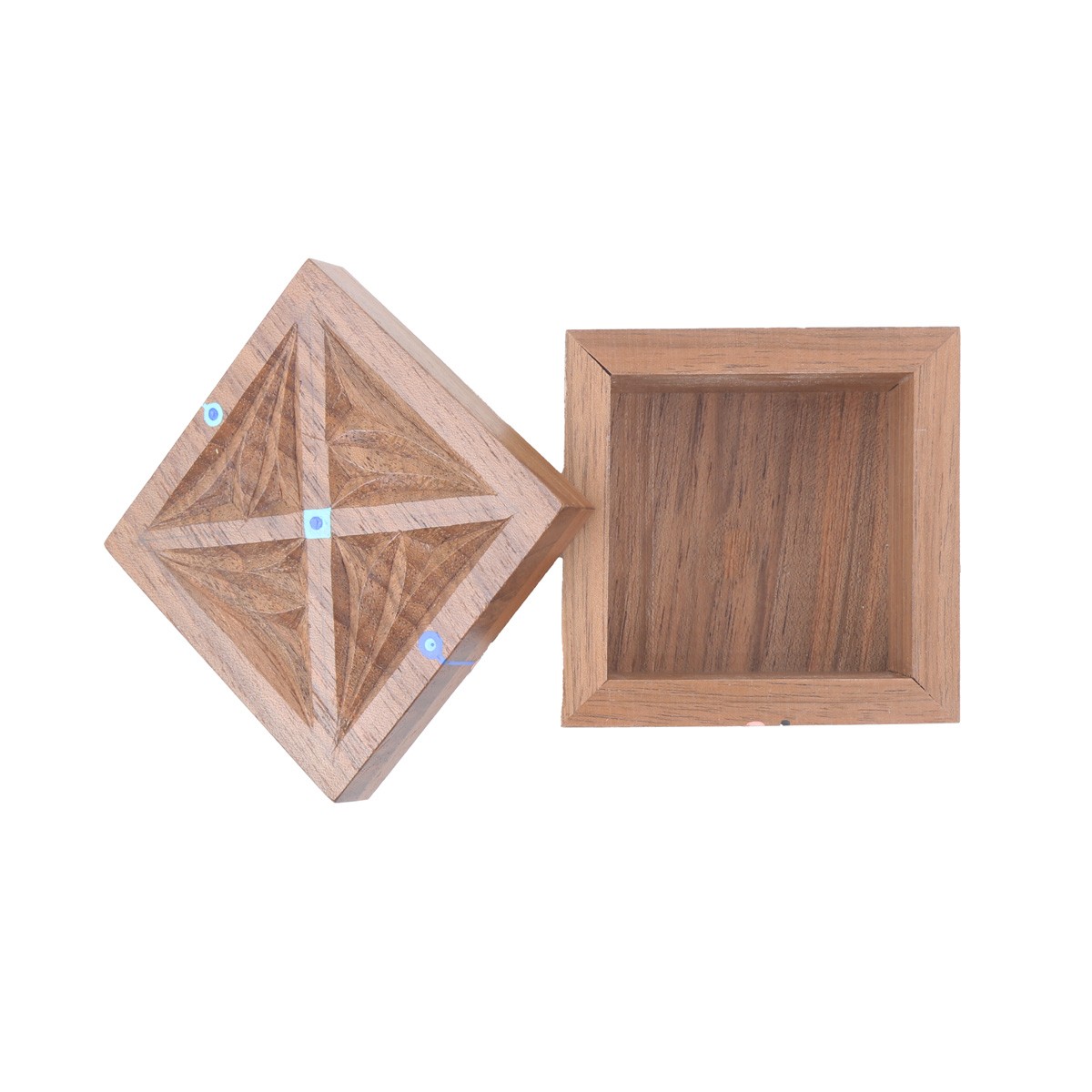 Walnut Mini Square Ring Box | Flower & Bird Painted Jewel Box  1