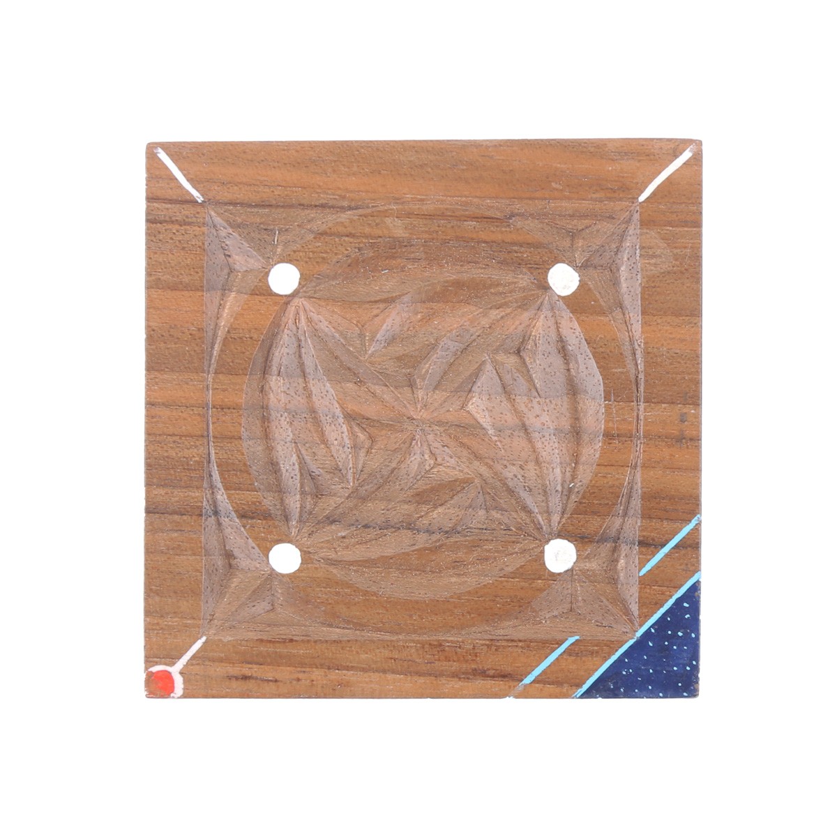 Walnut Mini Nuristani Ring Box | Square Mini Hand-Painted Jewel Box 3