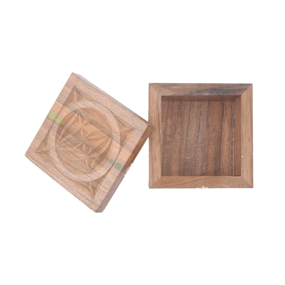 Walnut Mini Square Jewel Box | Bird & Flower Painted Ring Box 3
