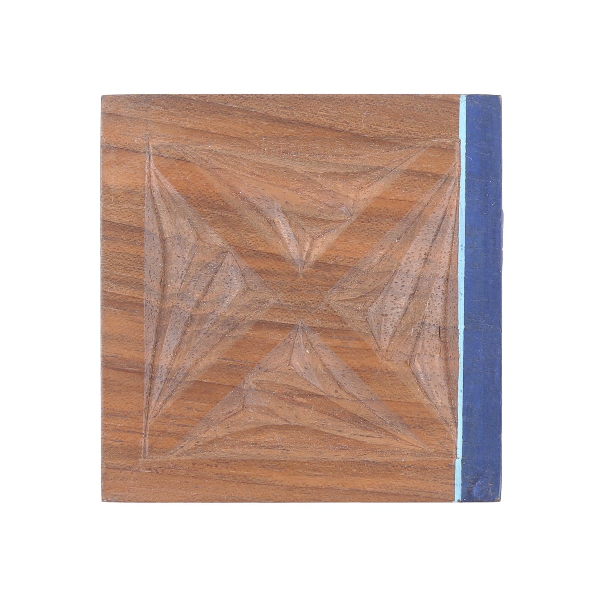 Walnut Mini Square Ring Box | Blue Flower Painted Jewel Box 4