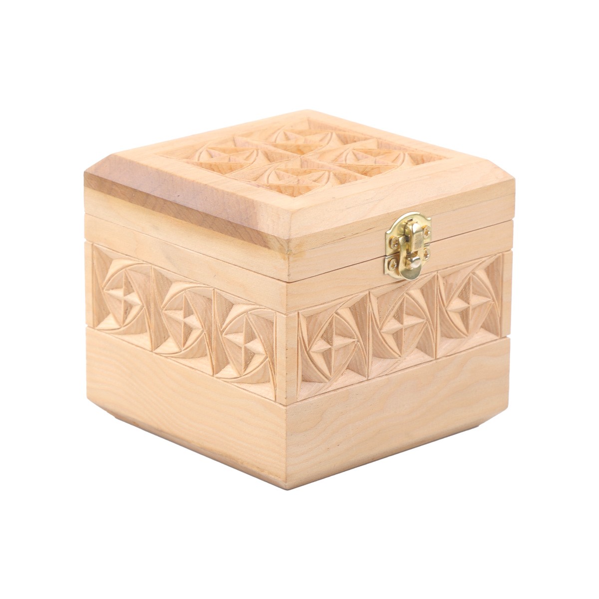 Archa Mini Square Watch Box | Carved Jewel Box with Attached Lid 4